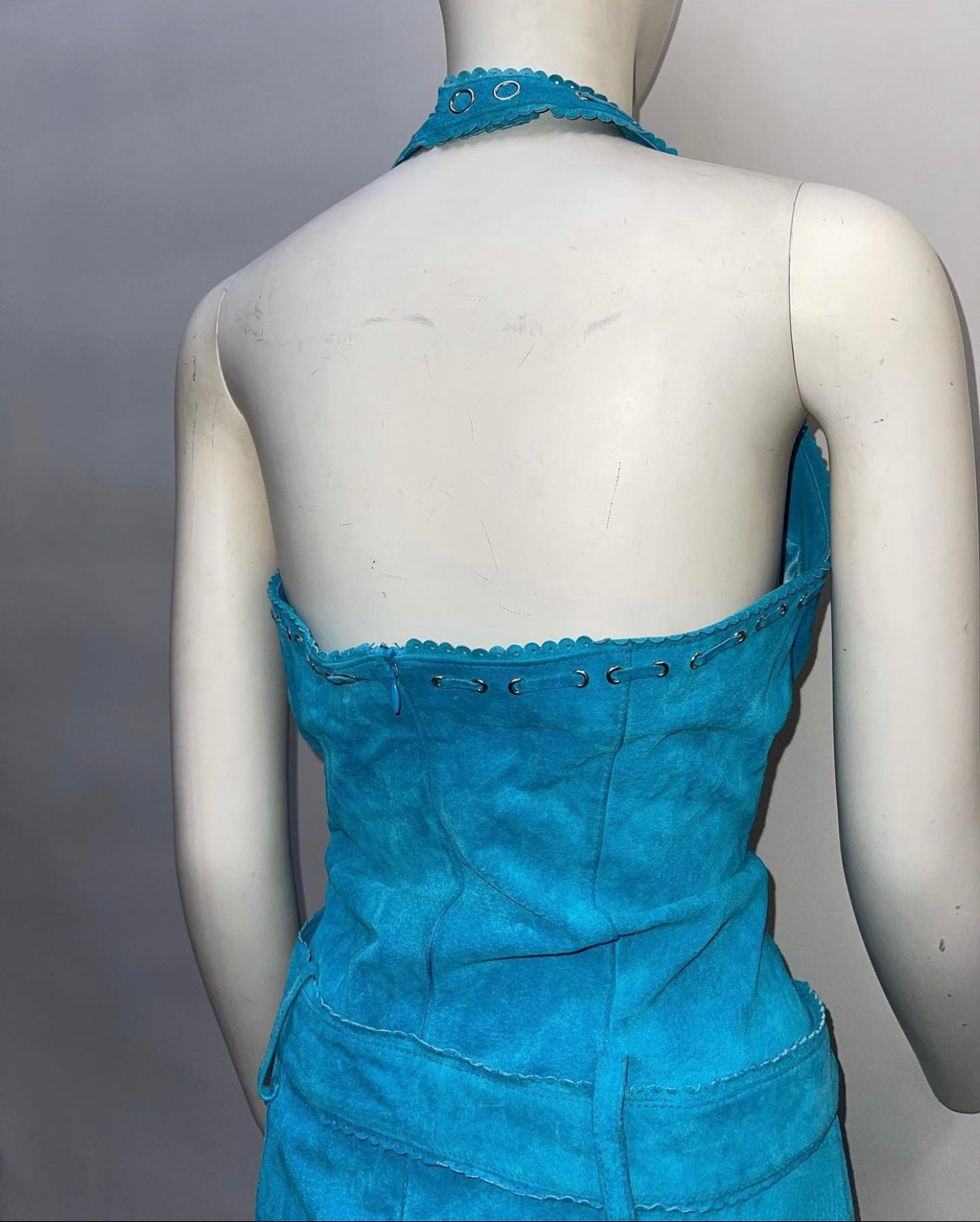 Vintage Teal Suede Leather Mini Dress(Sz 8)