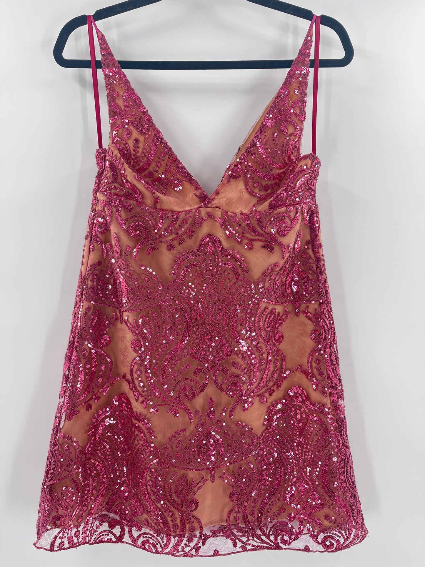 Free People Fuschia Sequin Lace Mini Dress (Sz2)