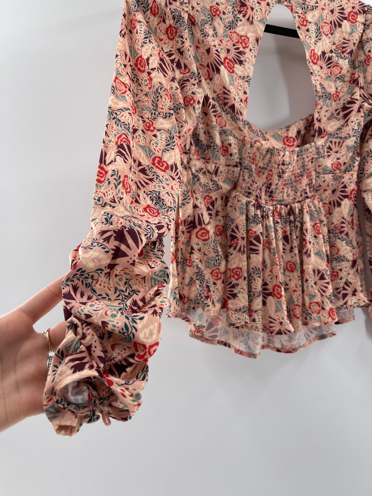 Free People Silky Satin Mauve Peplum Long Sleeve (Small)