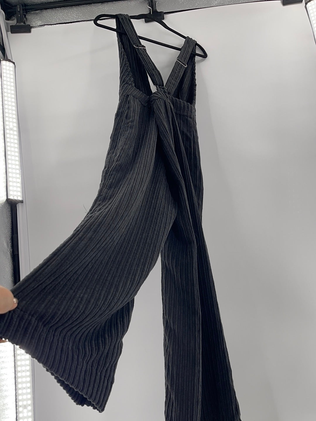 BDG Urban Outfitters Black Corduroy Backless Crossed Back Straps Jumpsuit (Size 10)
