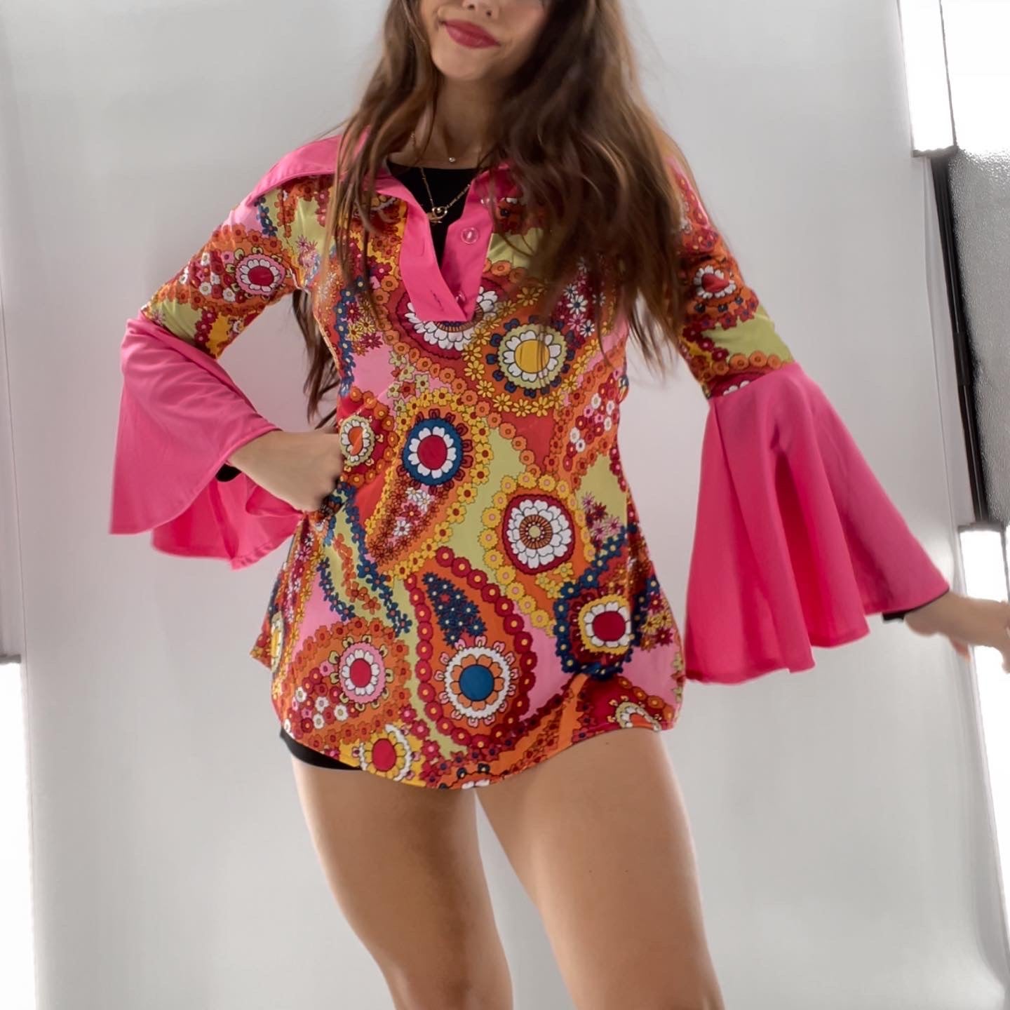 1960s Hippie Floral Long Shirt