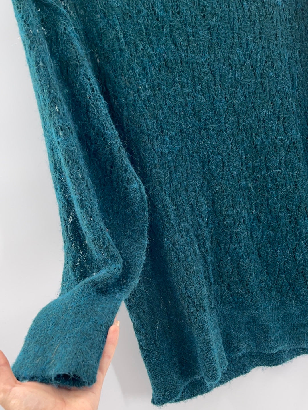 Free People Sheer Green Oversized Sweater (Size Medium)