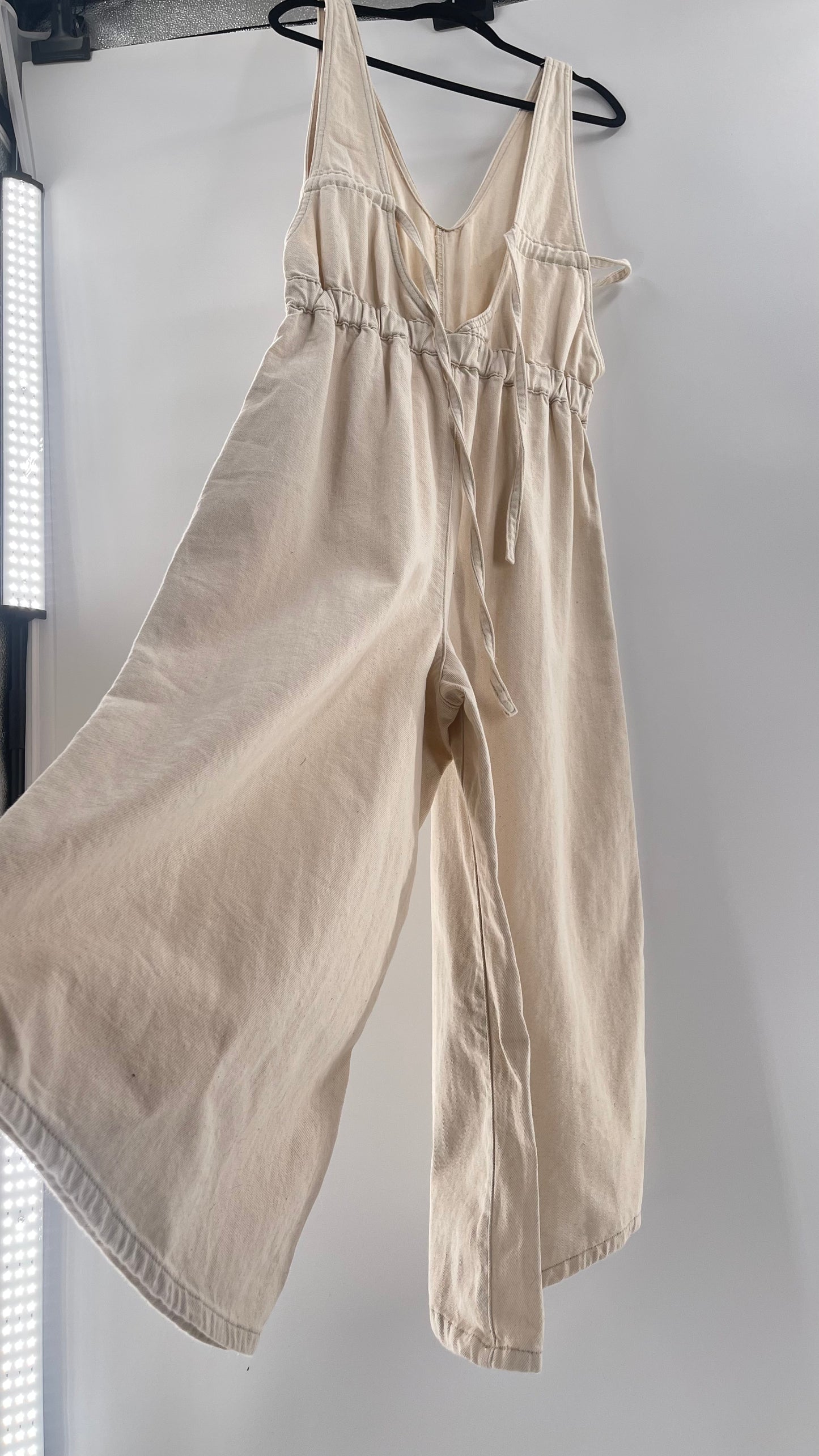 Free People Alora Wide Leg Denim Jumpsuit (XL)