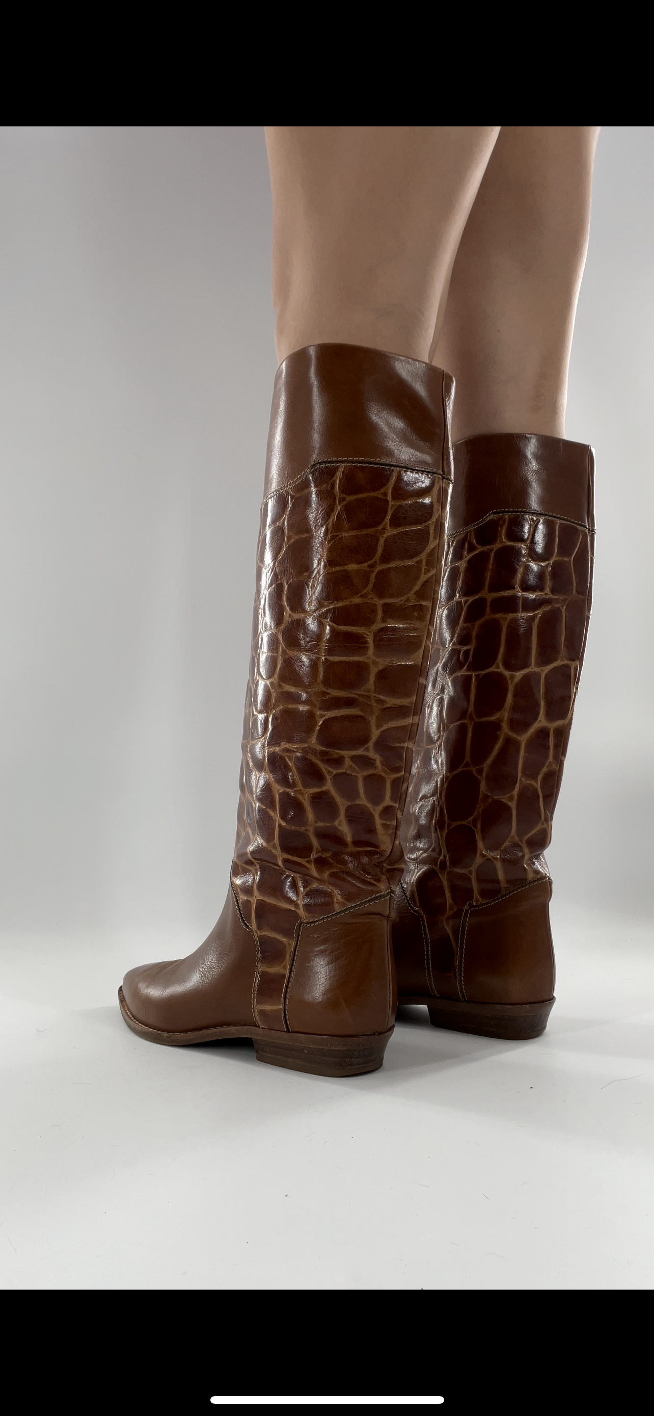 Joan & David Brown Leather Cowboy Snake Print Boots