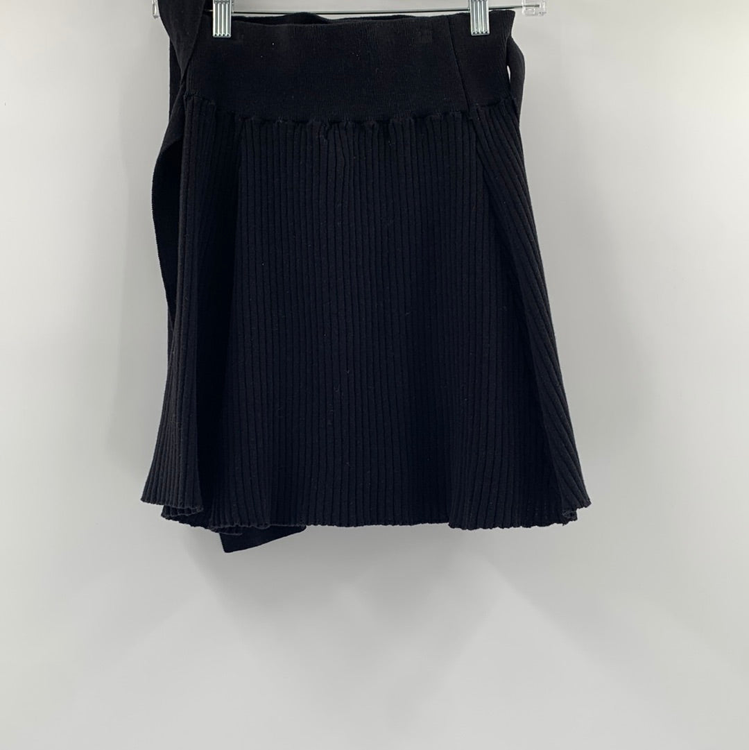 Free People Black Ribbed Beach Mini Skirt with Ribbon Belt (Size Small)