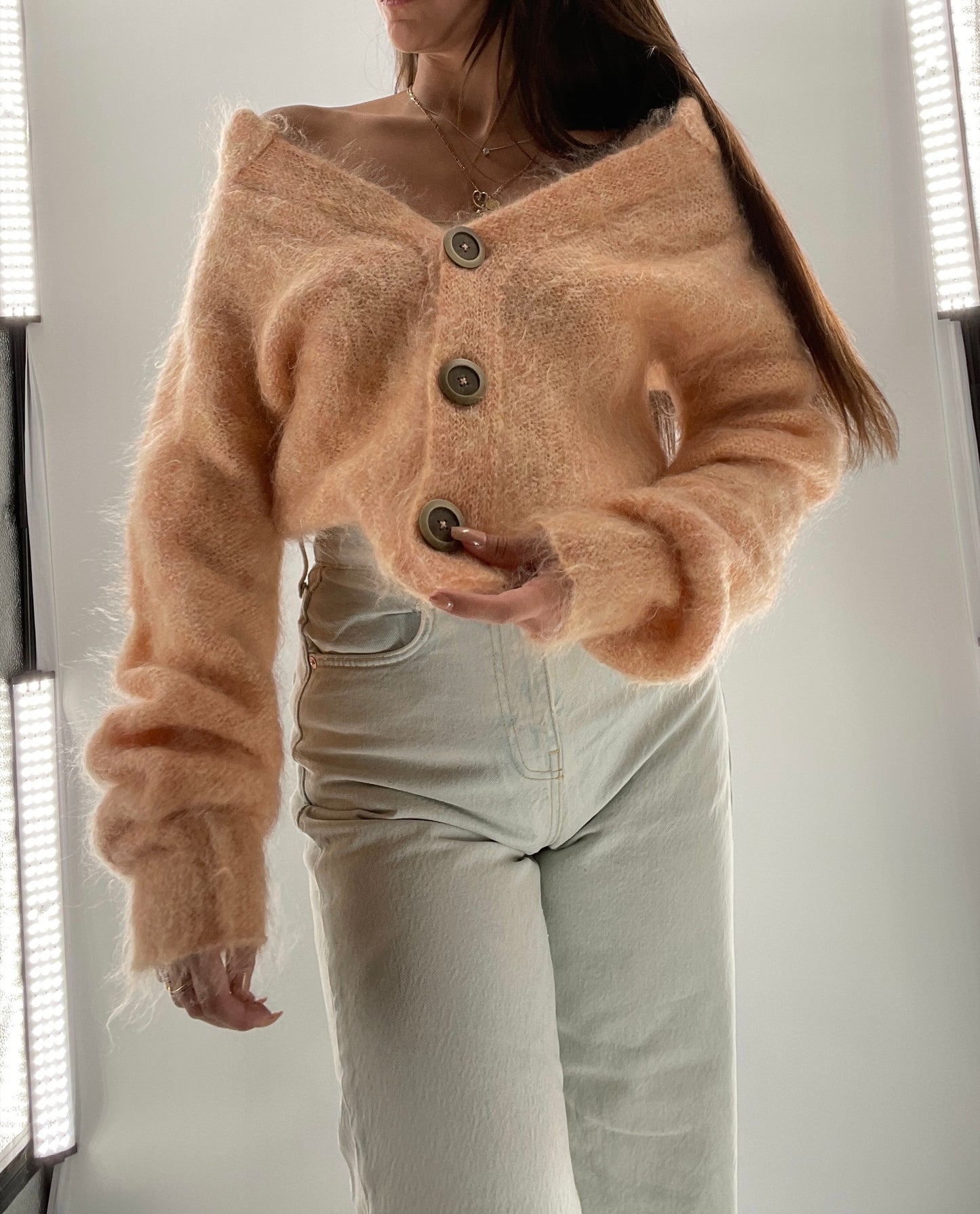 Free People Salmon Mohair Cropped Cardigan (Small)