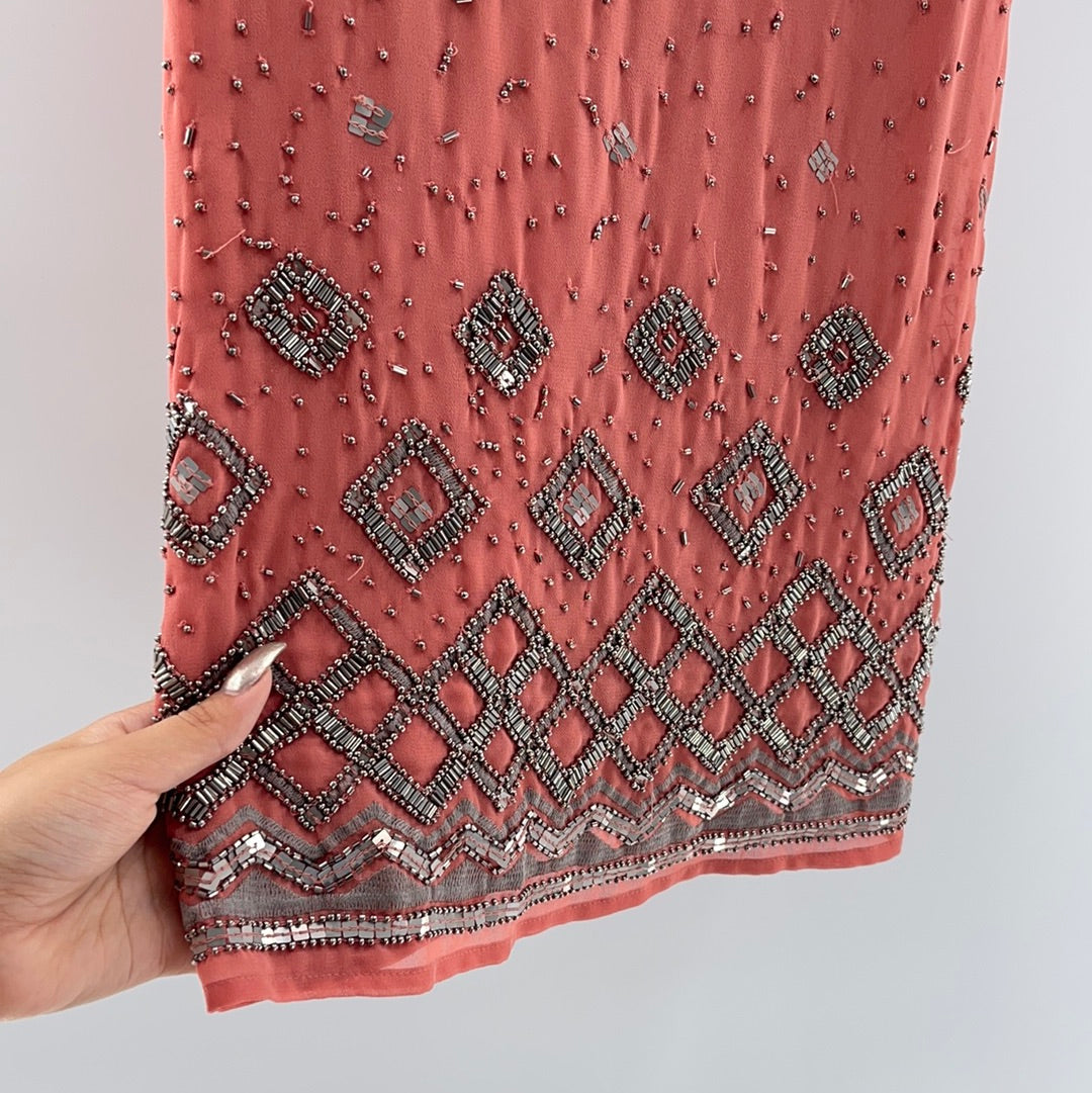 White House Black Market - Salmon Beaded Mini Dress (Extra Small)
