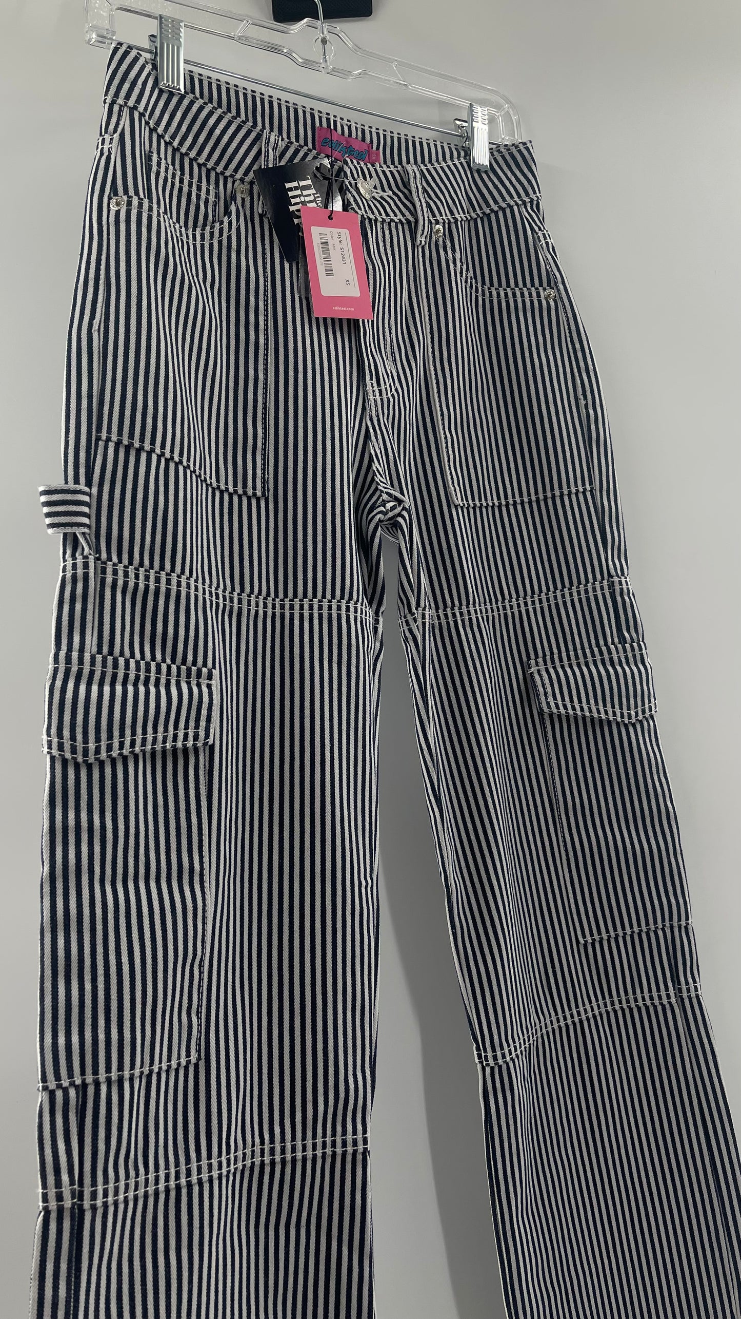 Edikted Stripe Out Cargos with Tags Attached (XS)