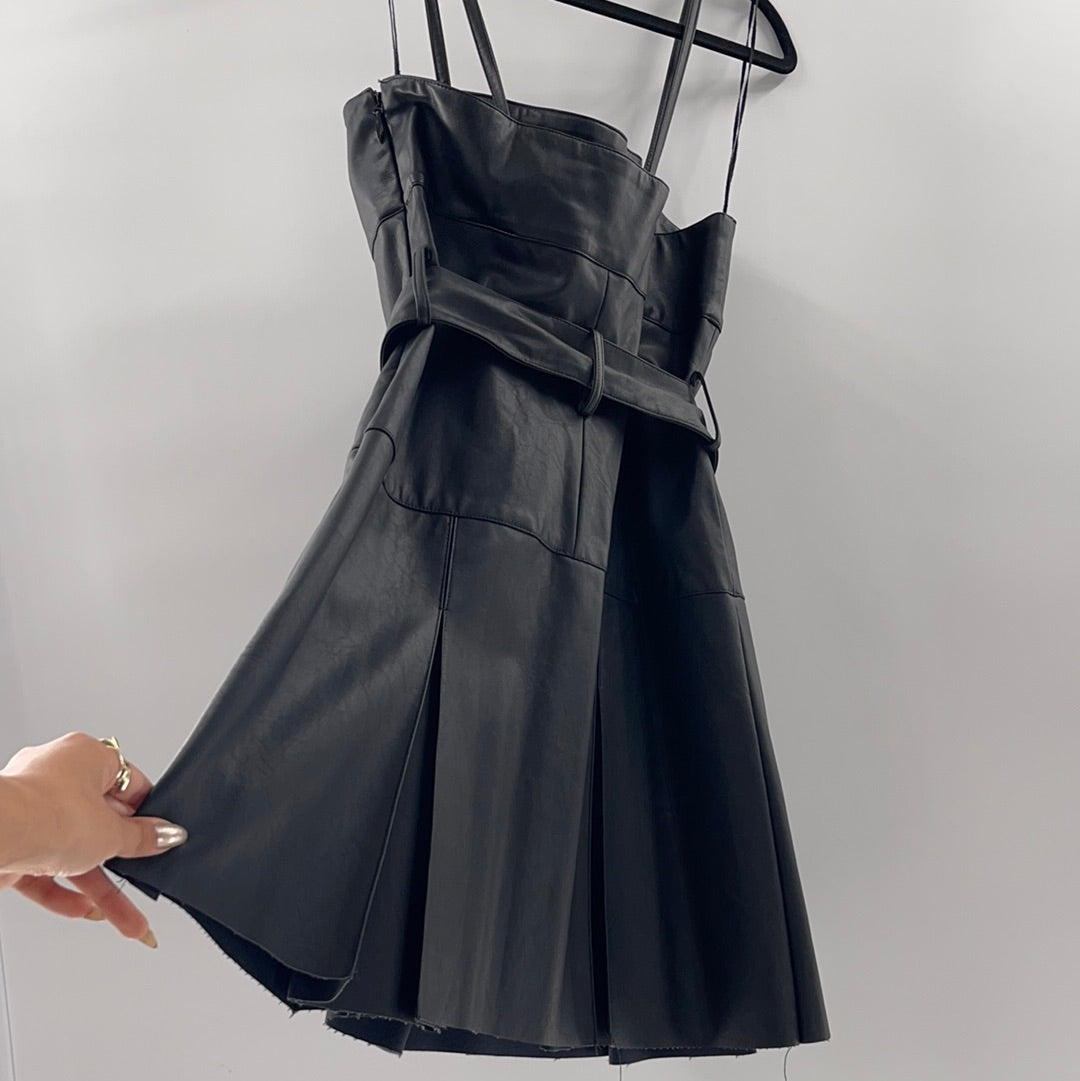 Free People - Black Vegan Leather Mini Dress (12)