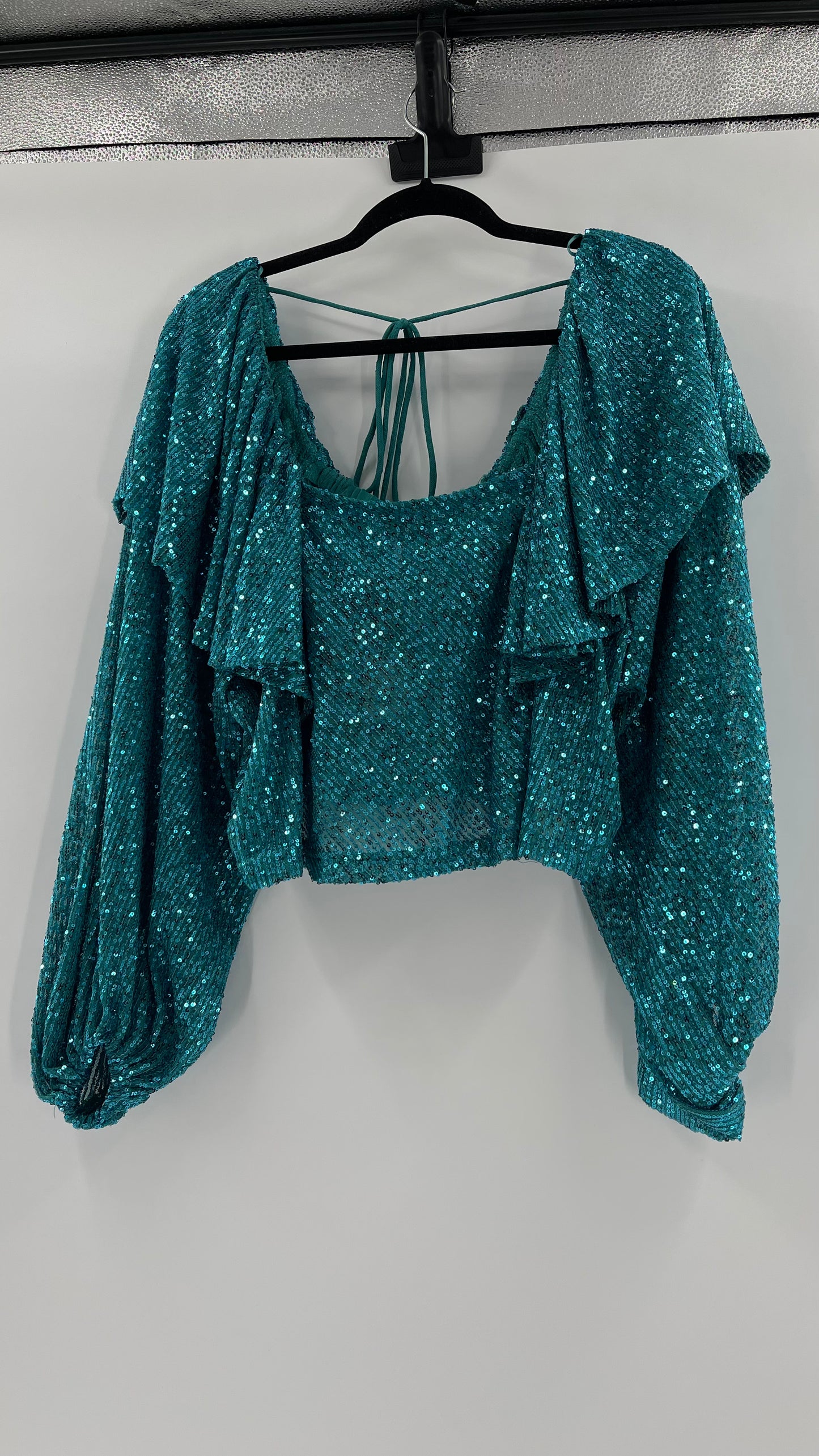 Free People Blue Sequin Long Sleeve (XS)