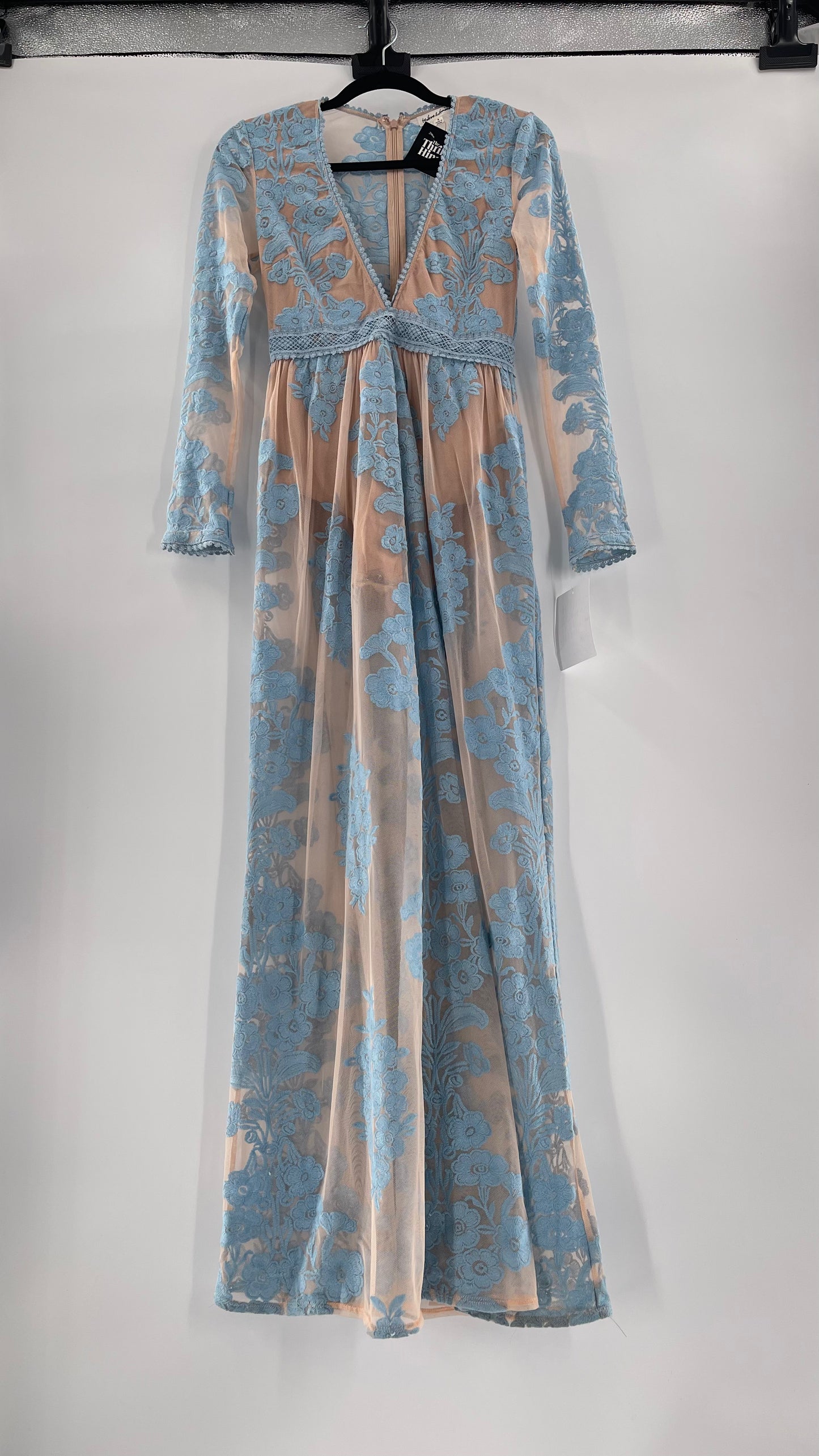 For Love and Lemons Powder Blue Embroidered Temecula Maxi Dress