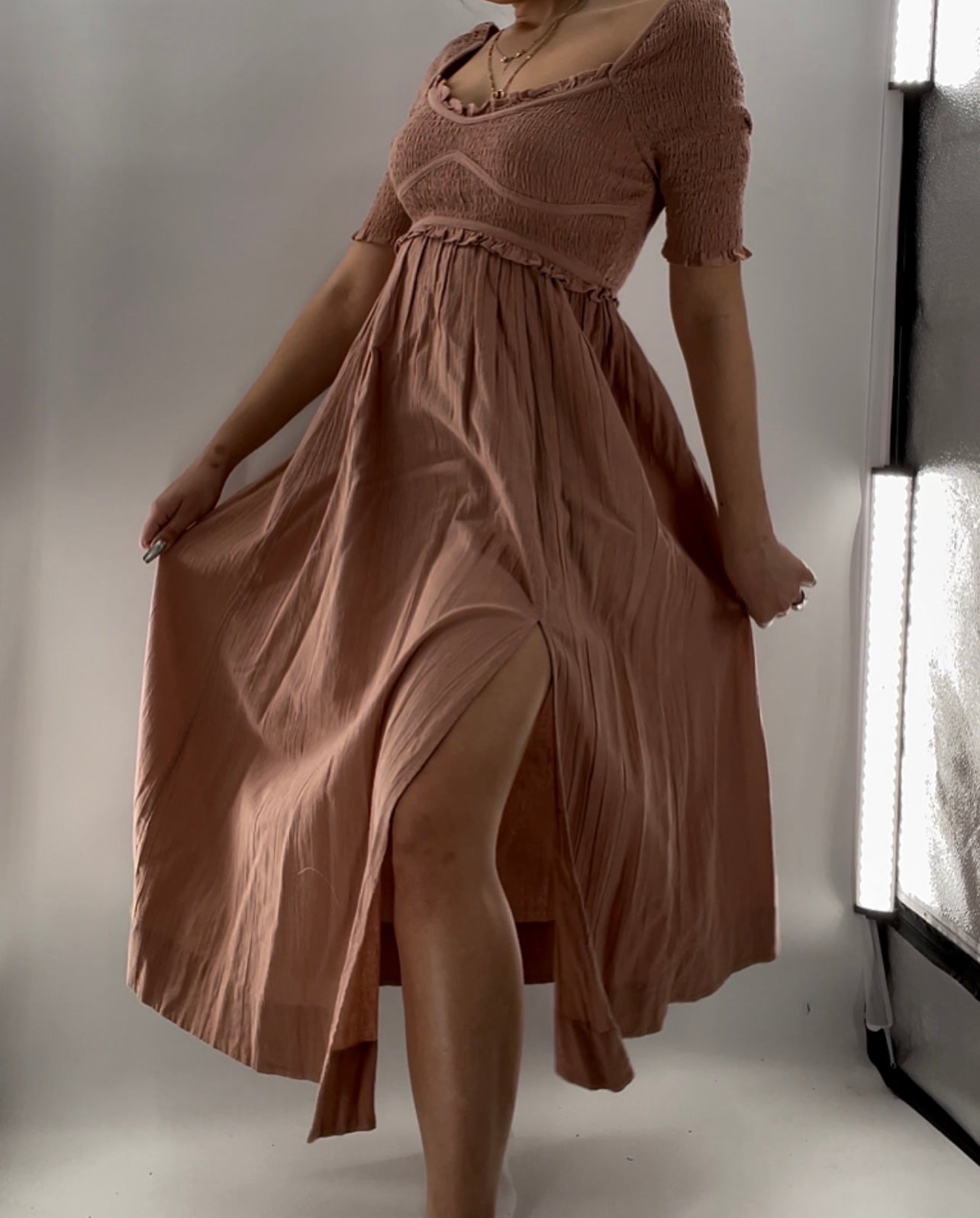 Free People Mauve/Dusty Pink Smocked Maxi (XS)