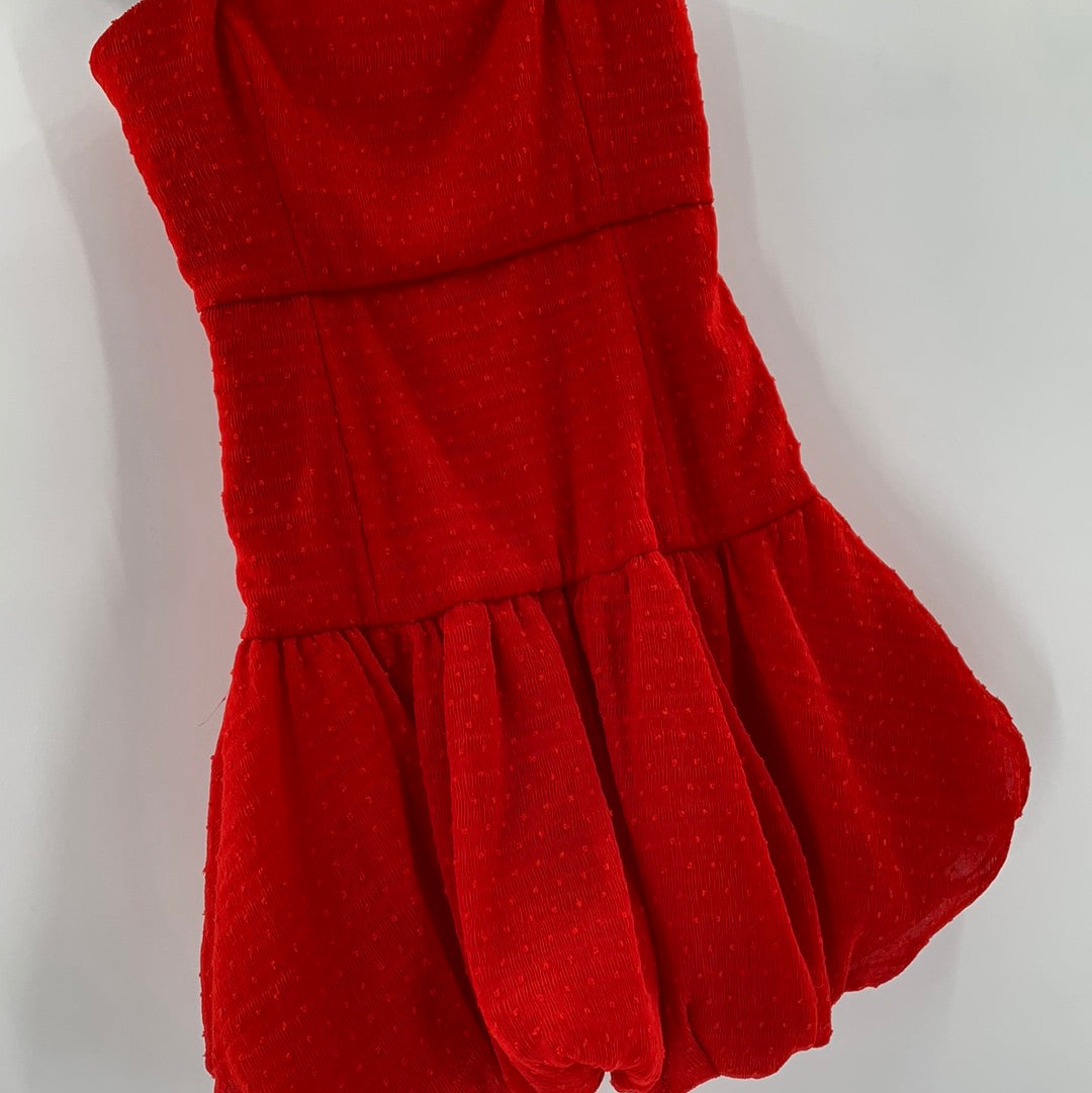 FREE PEOPLE FAME & PARTNERS FREE PEOPLE ISABELLA STRAPLESS BUBBLE HEM RED MINI DRESS (Size 0)