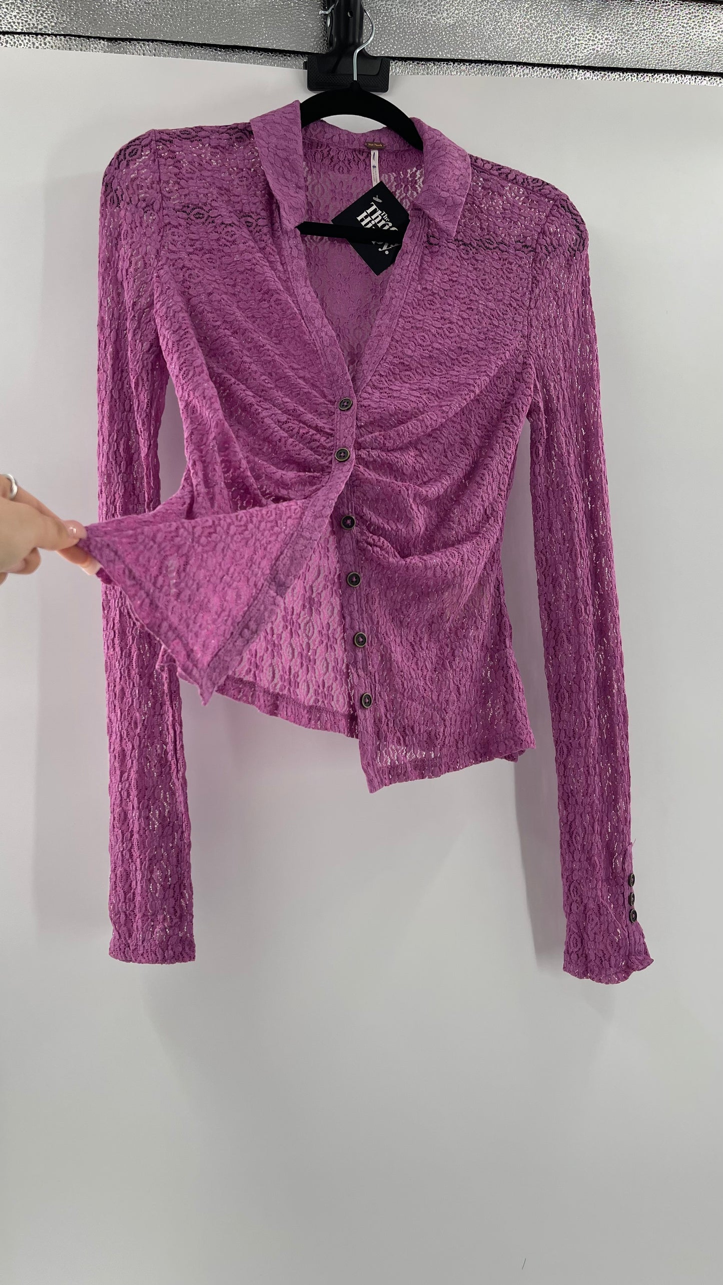 Free People Flower Fields Lavender Lace Collared Button Up (Small)