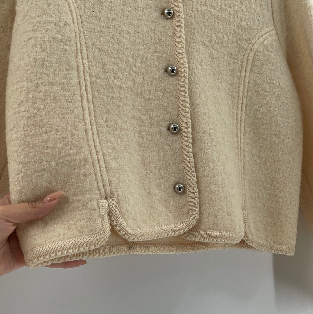 Ashley 100% Wool Cream Cardigan With Silver Buttons (Size 11/12)