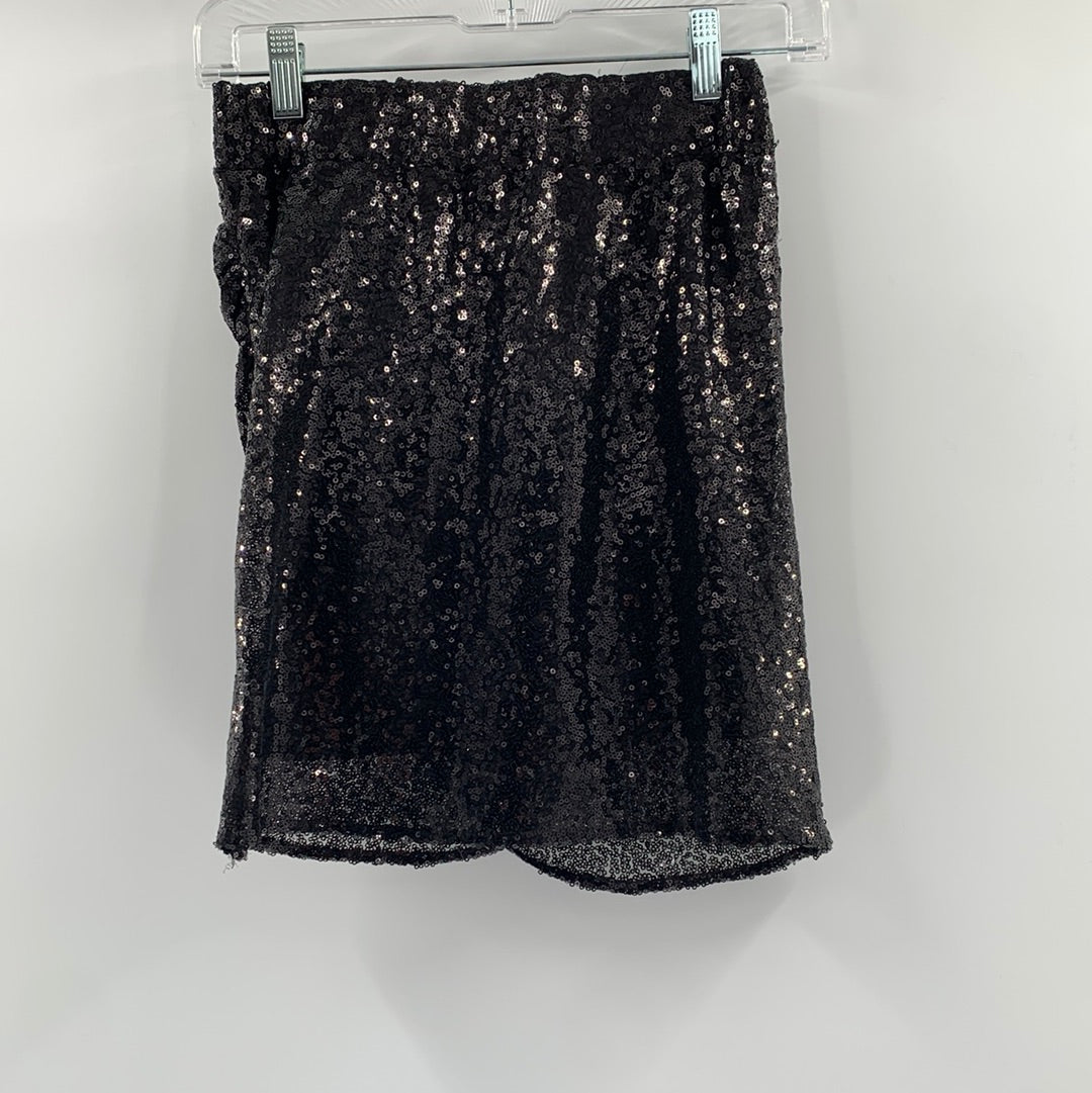 Free People Black Sequin Mini Skirt (Sz S)