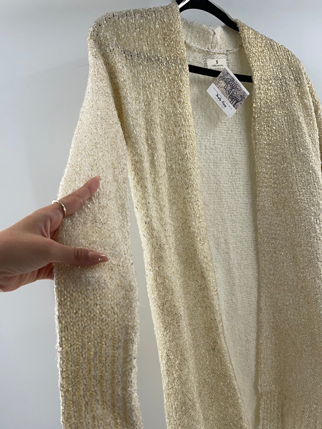 Anthropologie - Ruby Moon - Cream Metallic Gold Long Cardigan (Size XS)