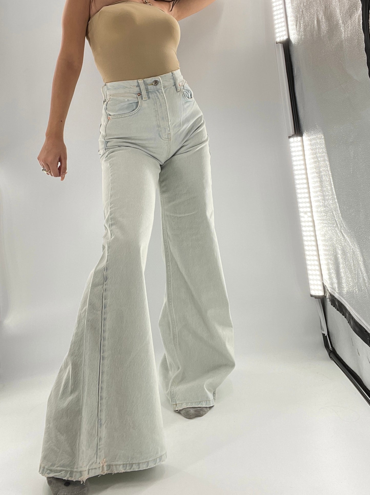 Free People Light Wash High Waist Wide Legs (27)