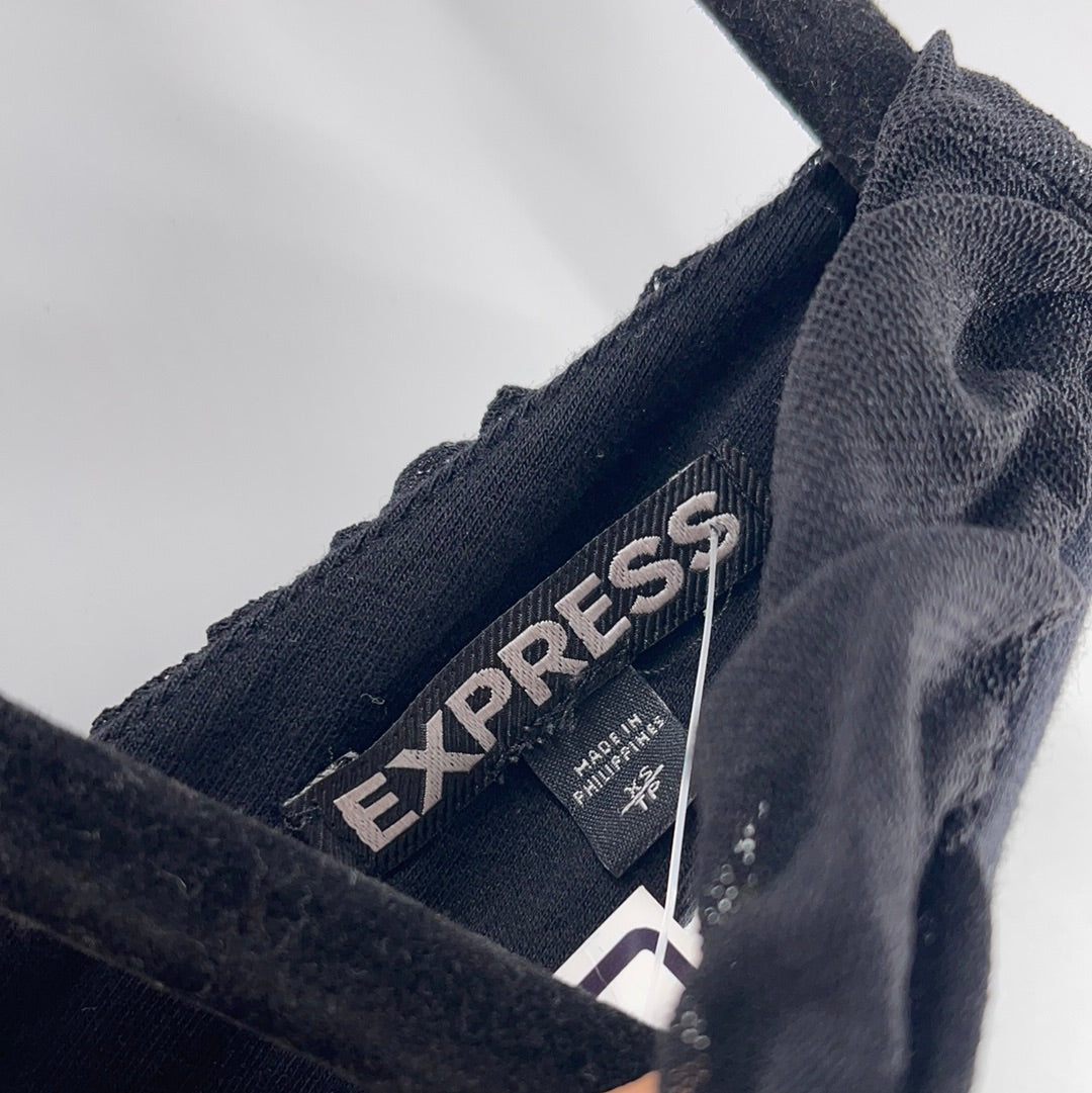 Express - Black Ruched Mesh Mini Dress (XS)
