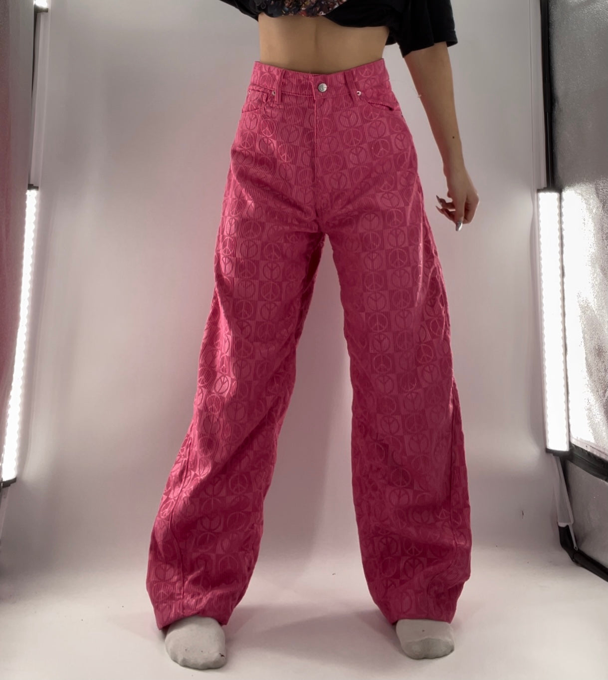 BDG Hot Pink Checkered Peace Sign Wide Legs (27)