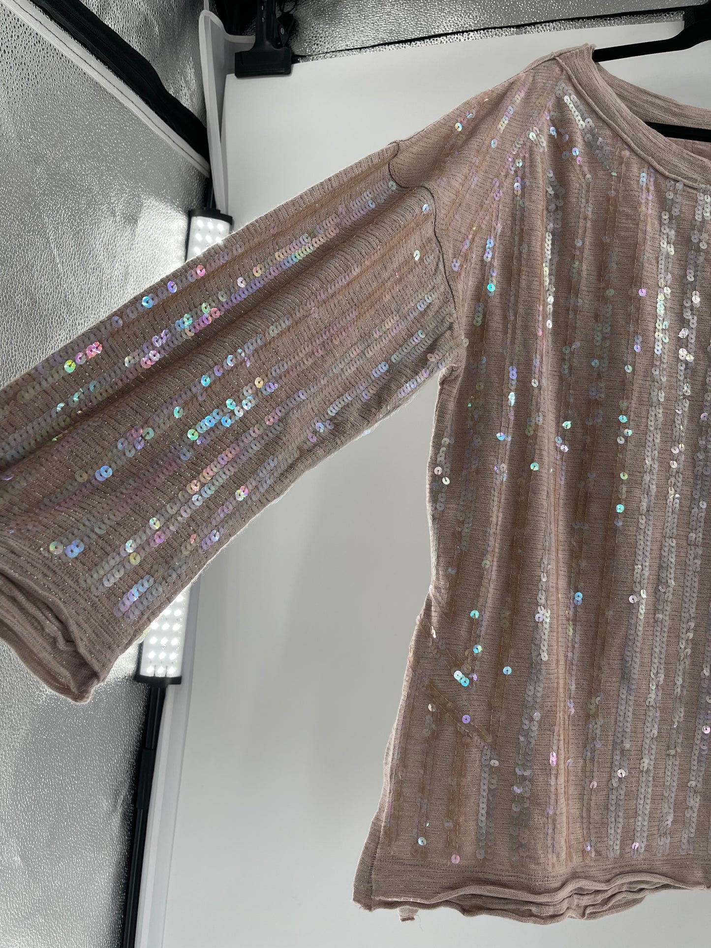 Free People Dusty Pink Sequin Sweater (Small)