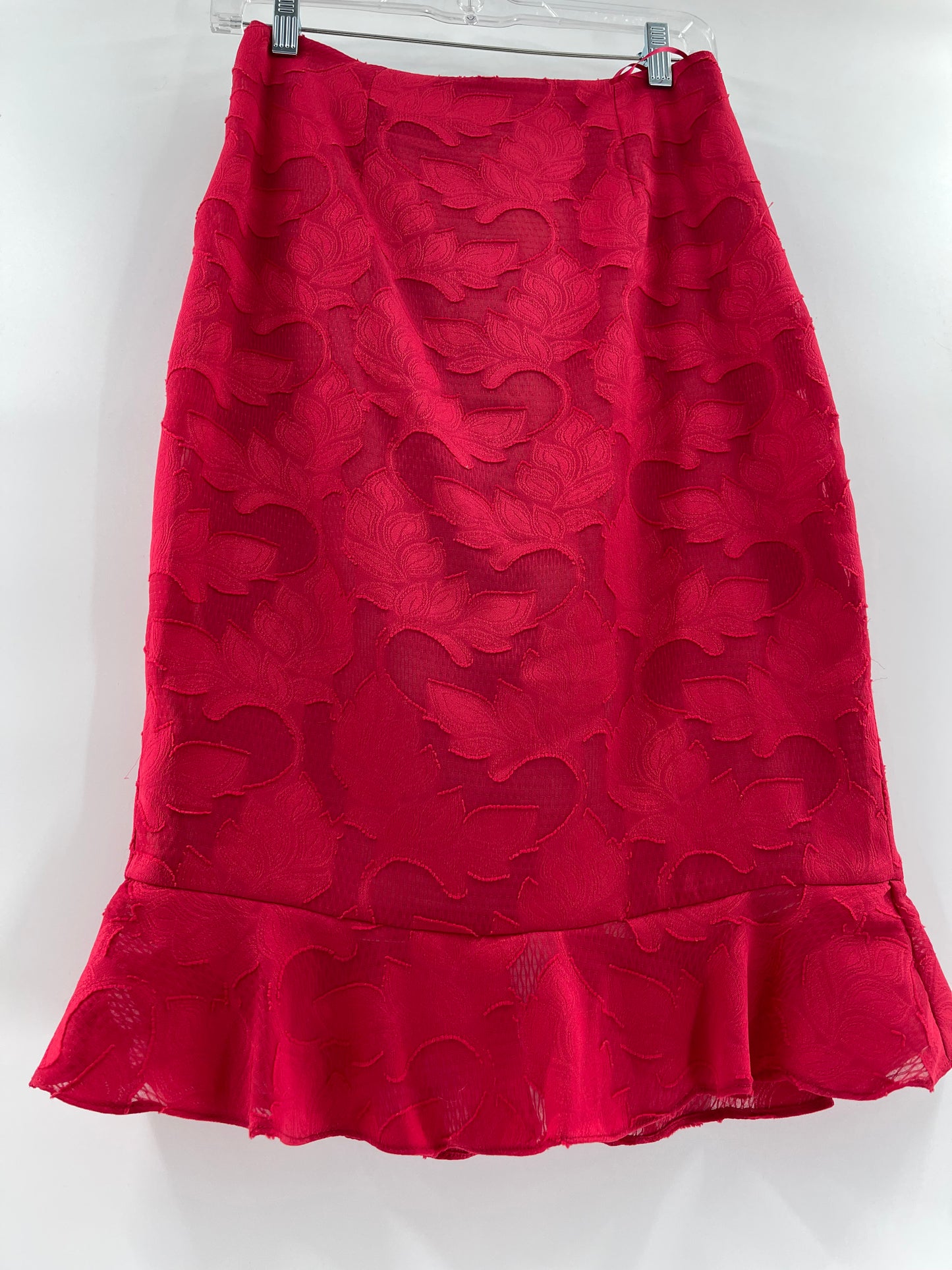 Free People Red Overlay Ruffle Hem Under Knee Skirt (Size 2)
