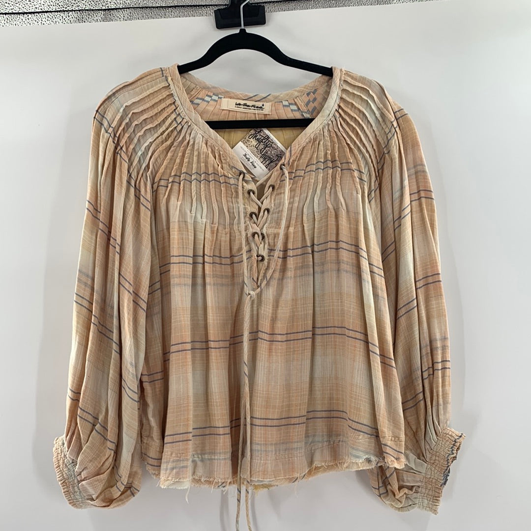 Free People Pastel Plaid Prairie Top (XS)