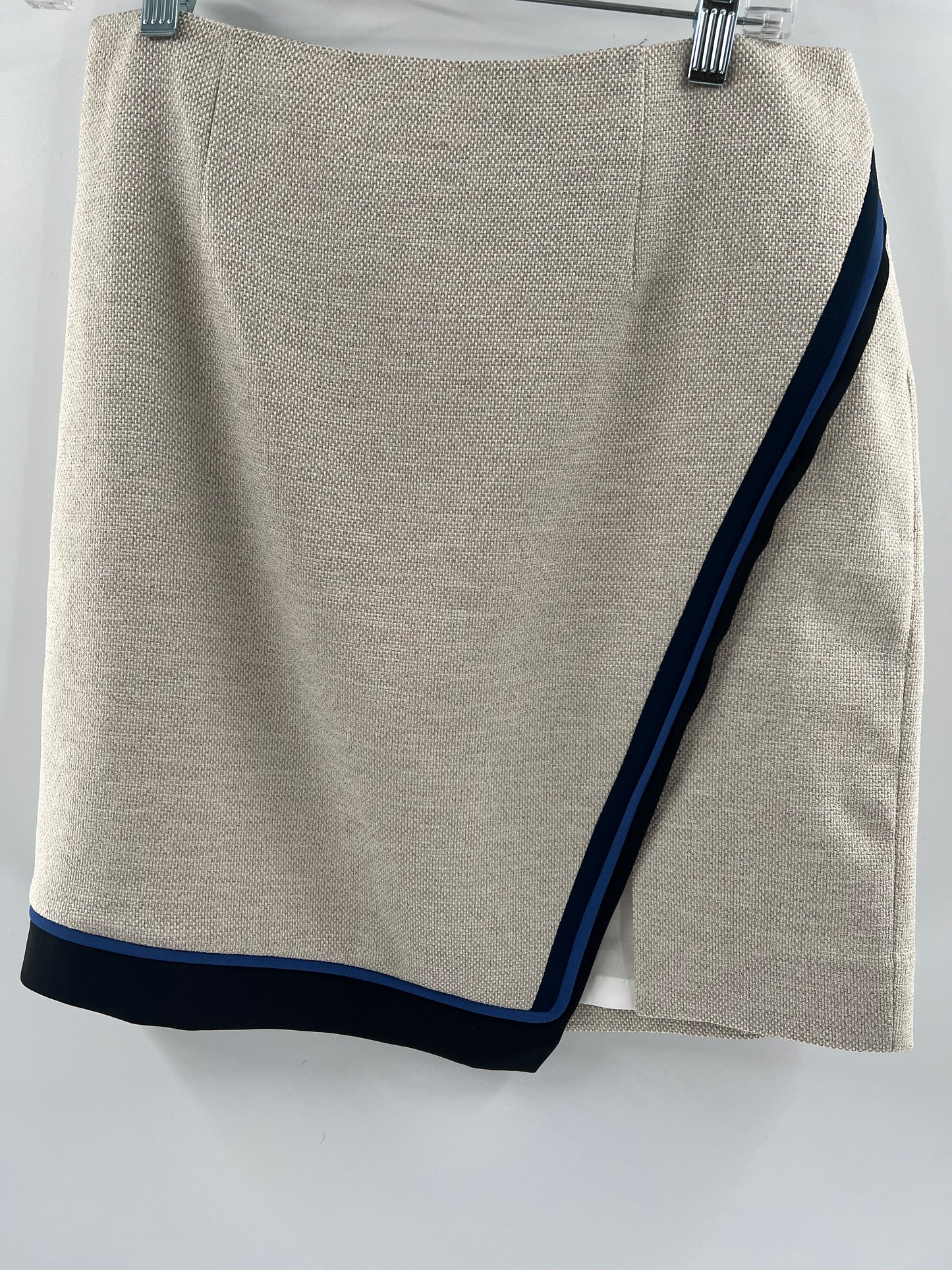 White House Black Market Off White with Side Navy Blue Trim Mini Skirt (Size 10 P)