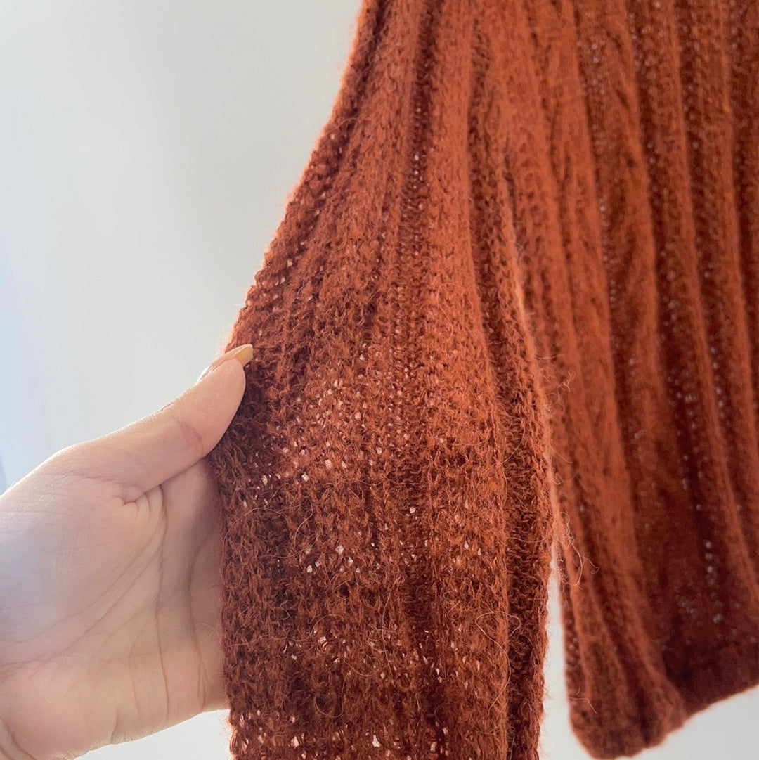 Free People Sheer Elastic Waist and Cuffs Brick Knit Sweater (Size XS)