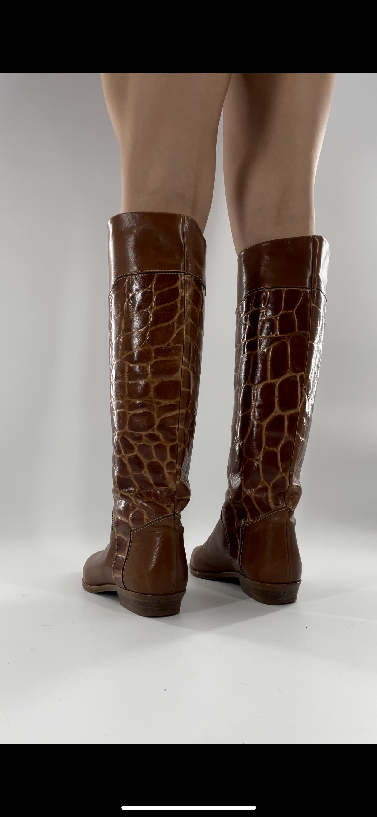 Joan & David Brown Leather Cowboy Snake Print Boots