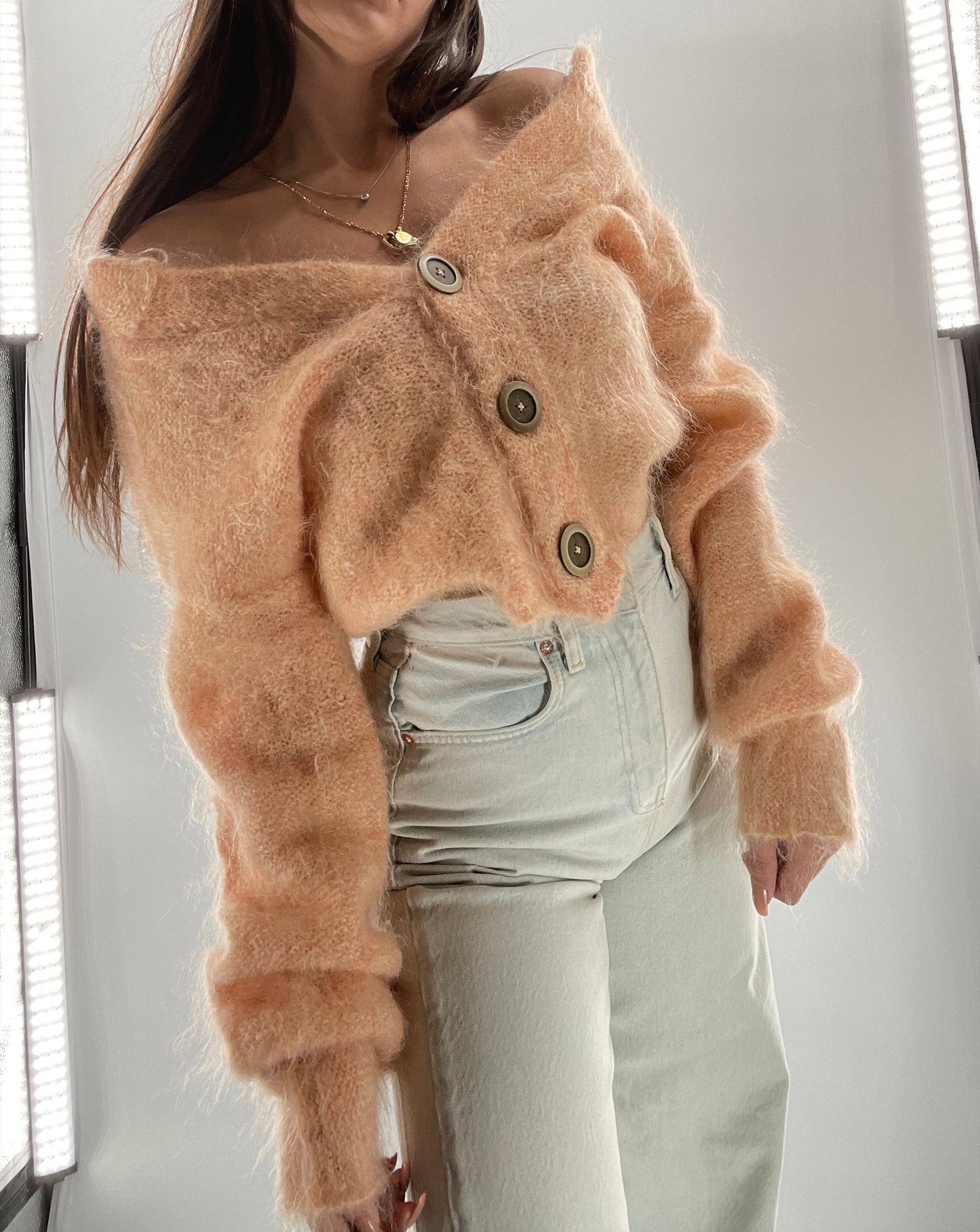 Free People Salmon Mohair Cropped Cardigan (Small)