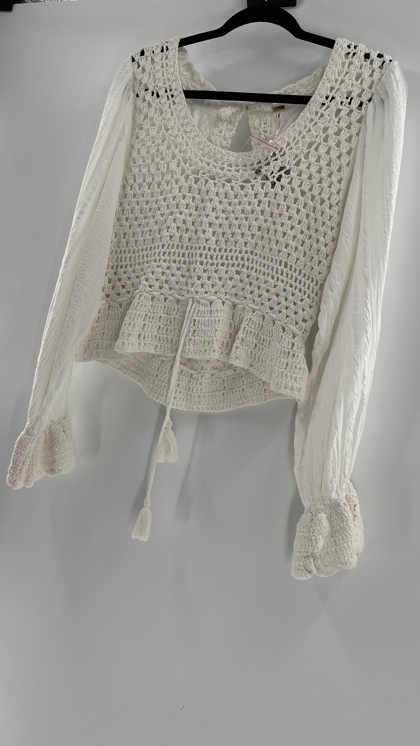 Free People White Crochet “Megan” Top (Large)