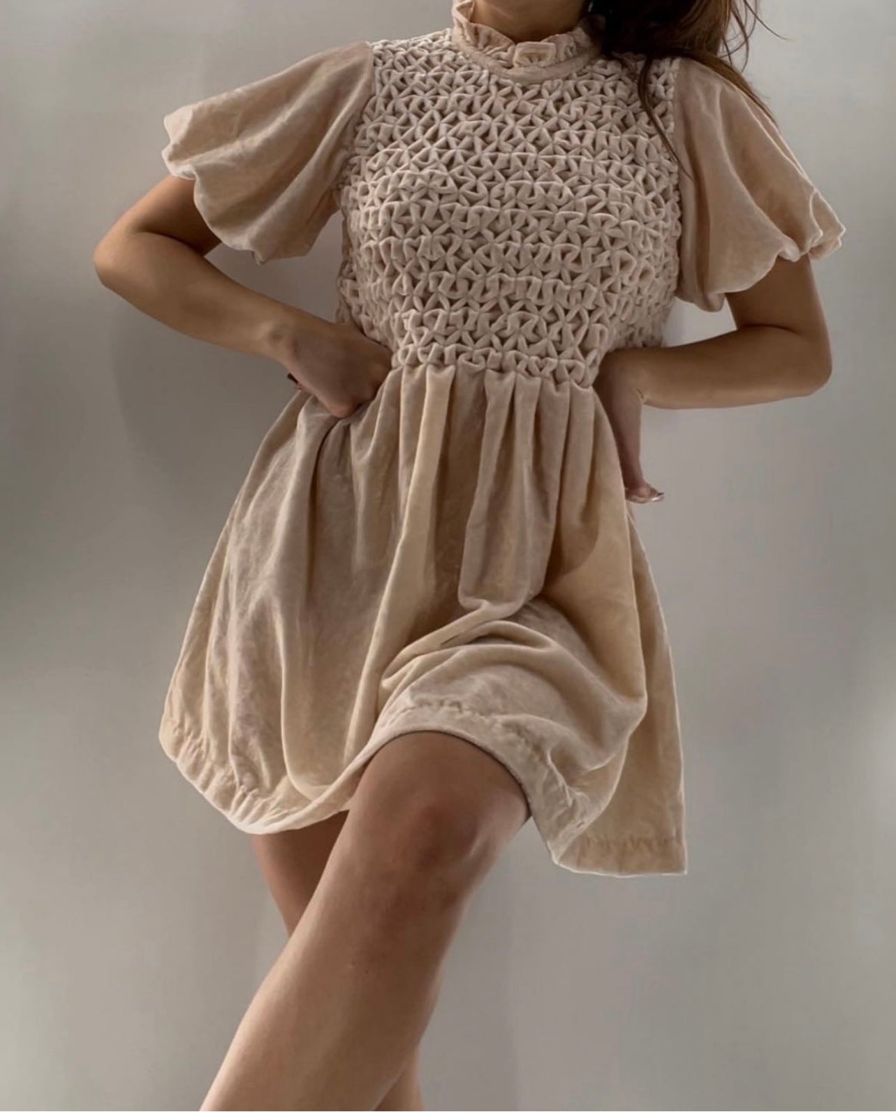 Free People Baby Pink Velour Backless Babydoll (Small)