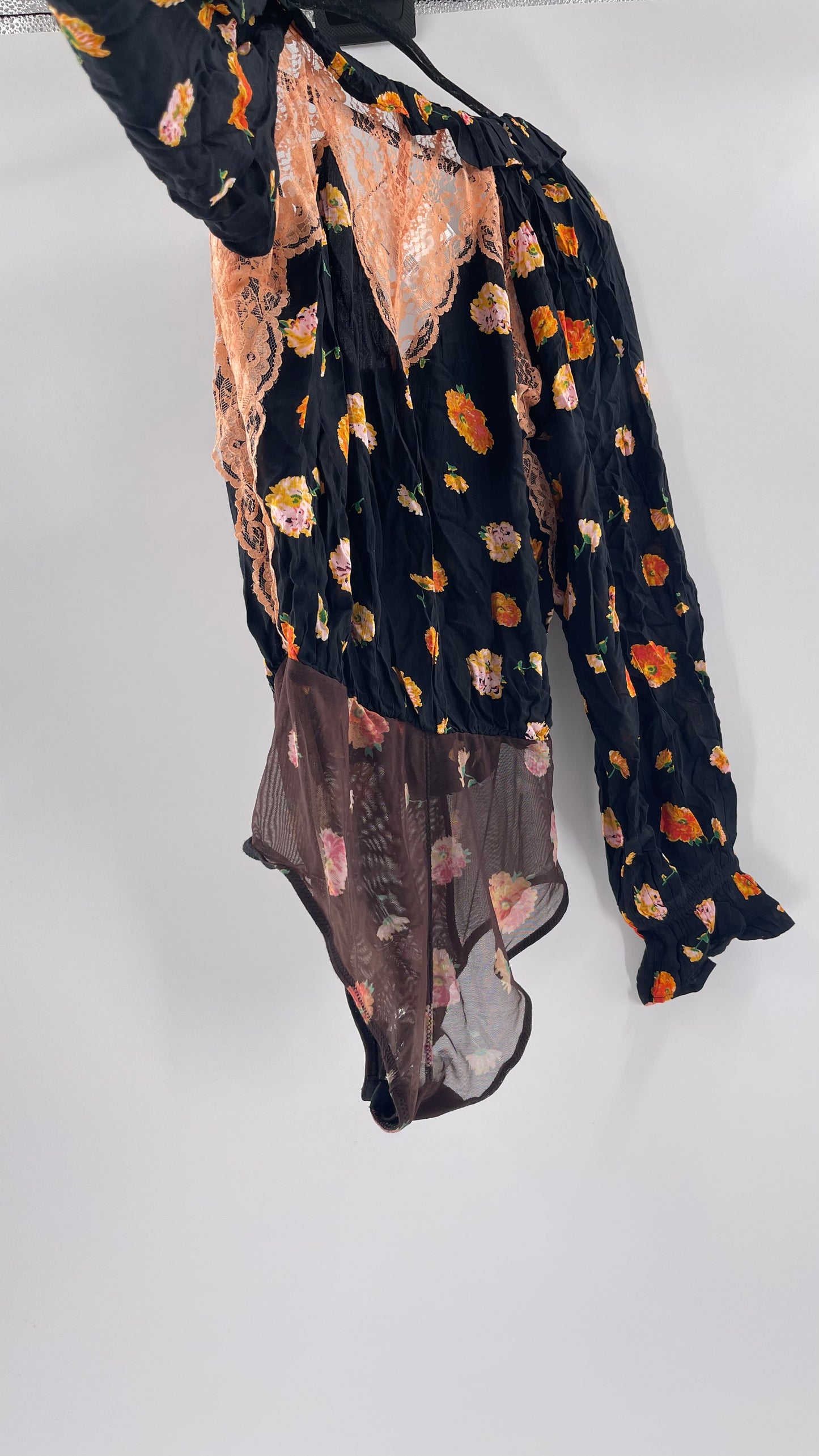 Intimately Free People Orange Floral Bodysuit (Small)