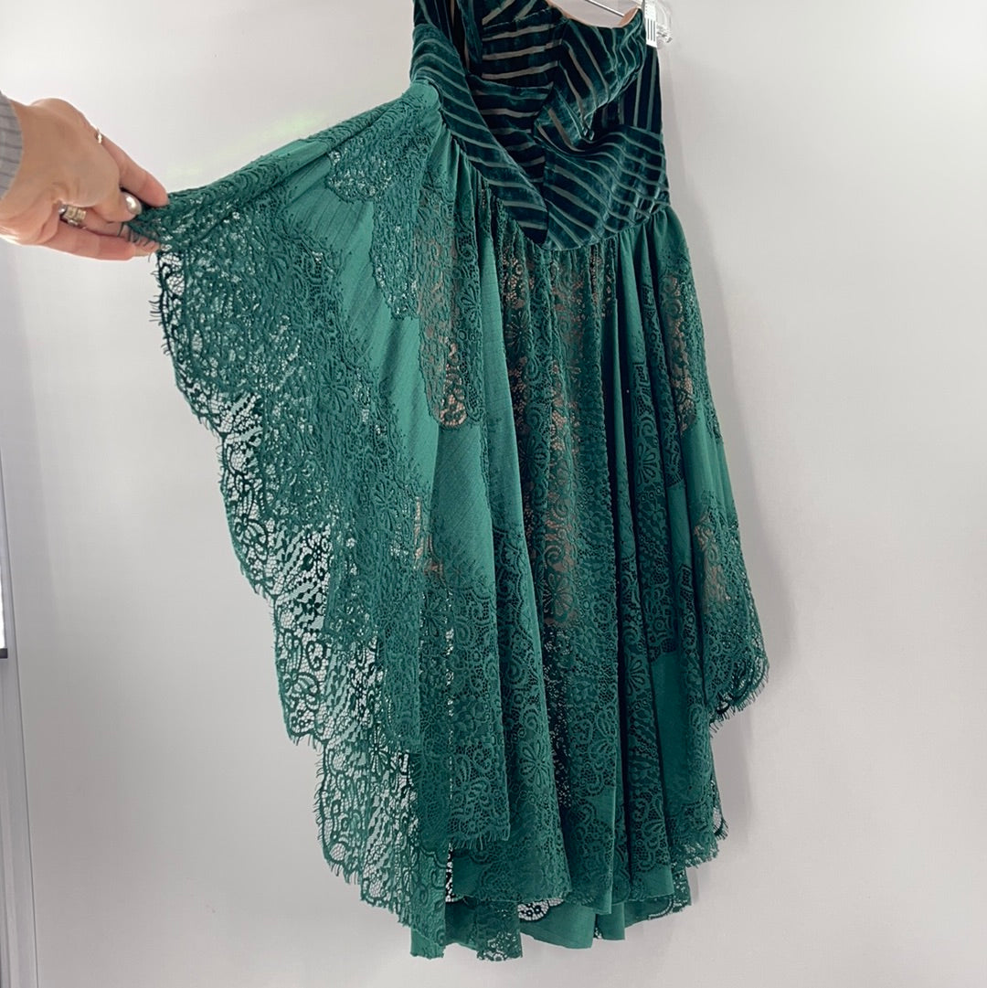 Free People Velvet + Lace Emerald Dress (0)