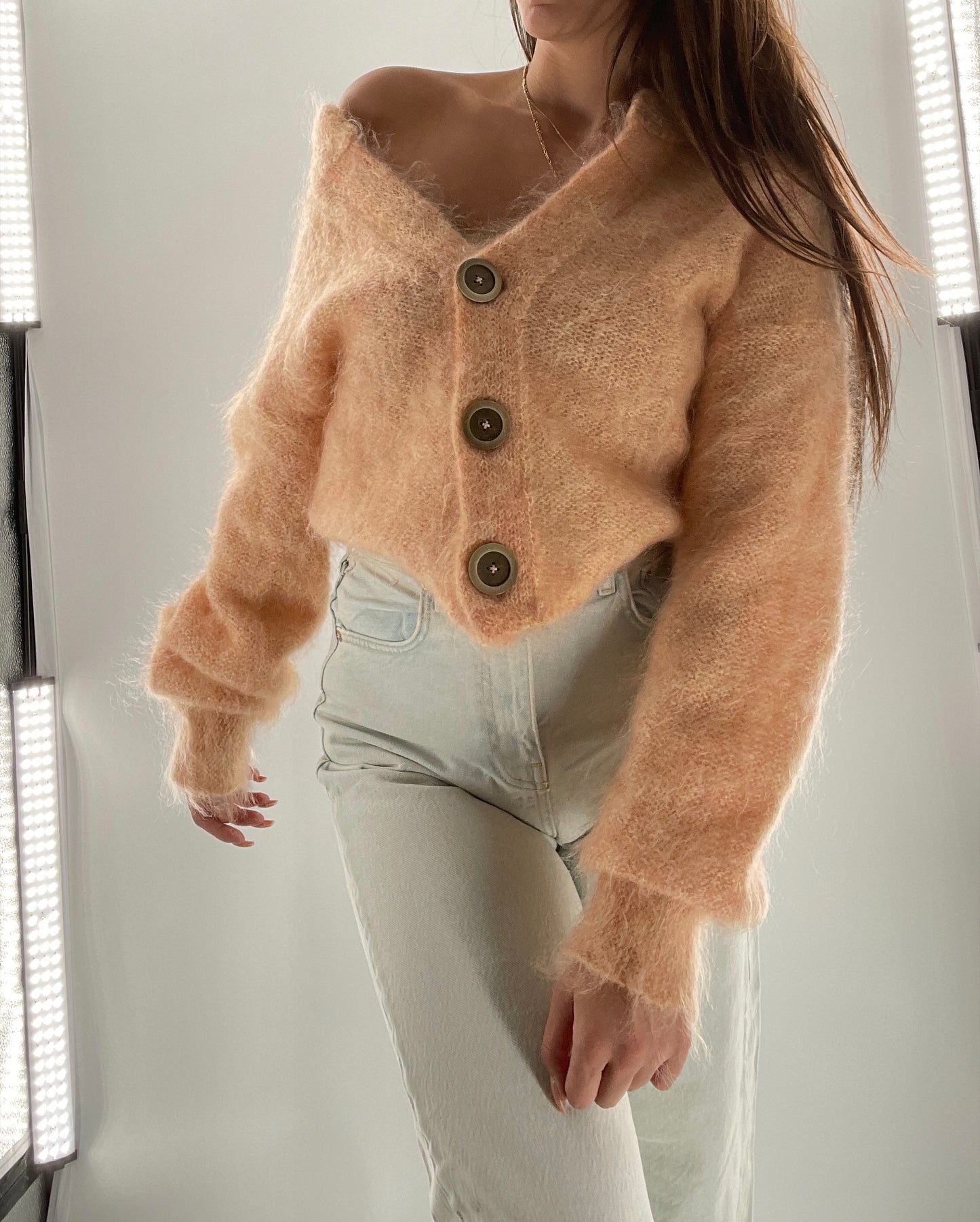 Free People Salmon Mohair Cropped Cardigan (Small)
