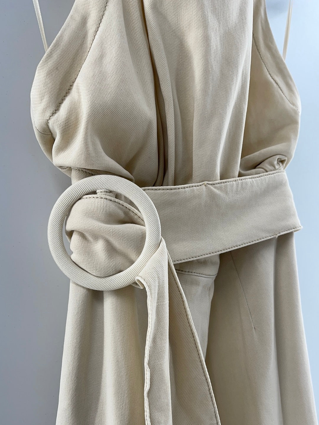 Free People Cream Halter Backless Belted Jumpsuit (Size XS)