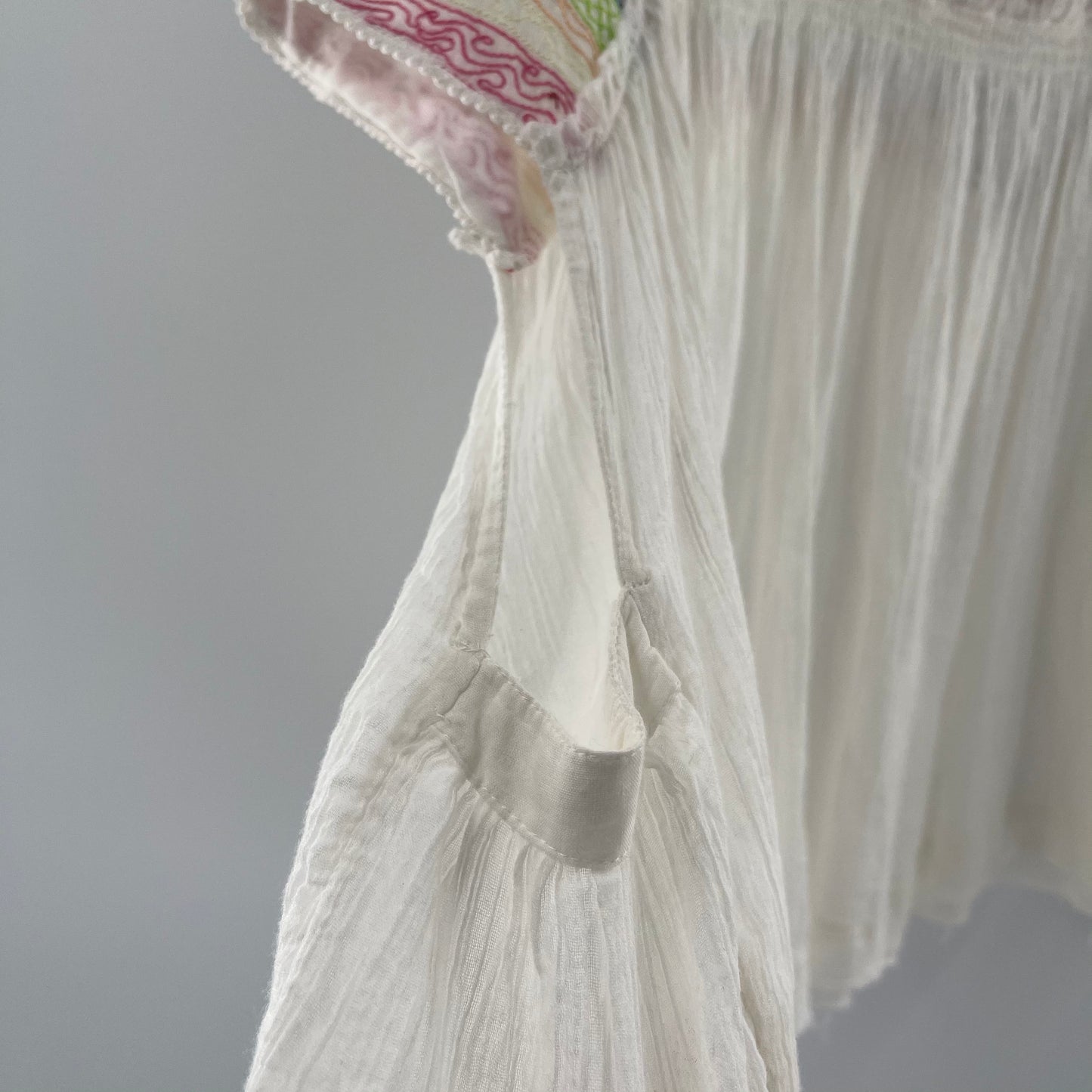 Free People White Embroidered Short Sleeve (S)