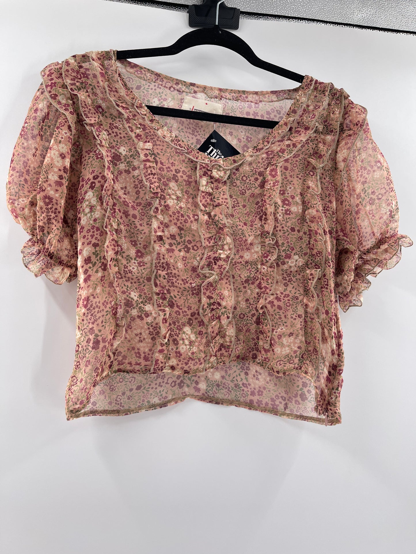 Anthropologie Floral Voile Ruffled Top (Small)