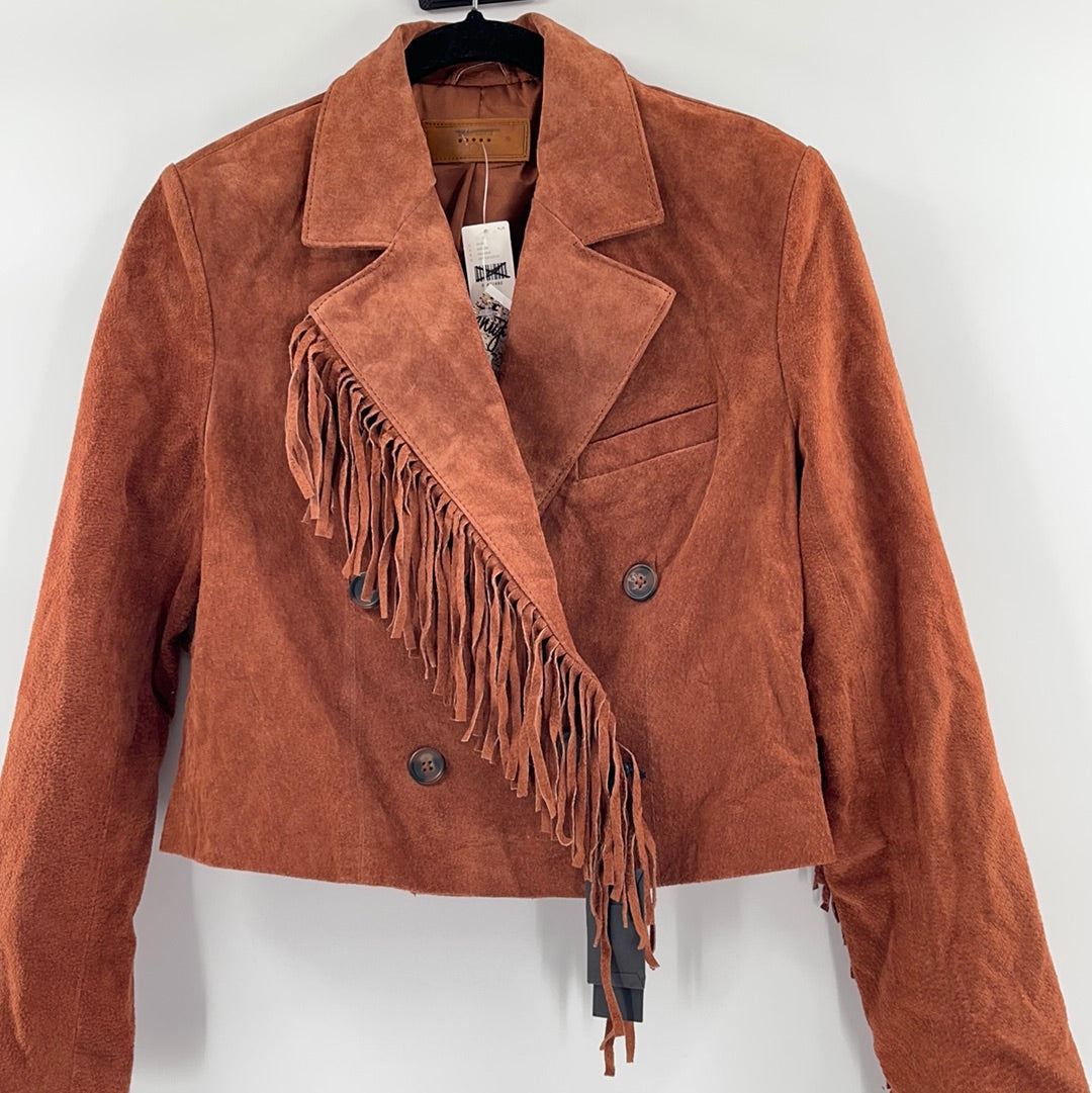 Anthropologie- Blank NYC - Cedar Cropped Suede Fringed Jacket With Front Buttons (Size S) *WITH TAGS*
