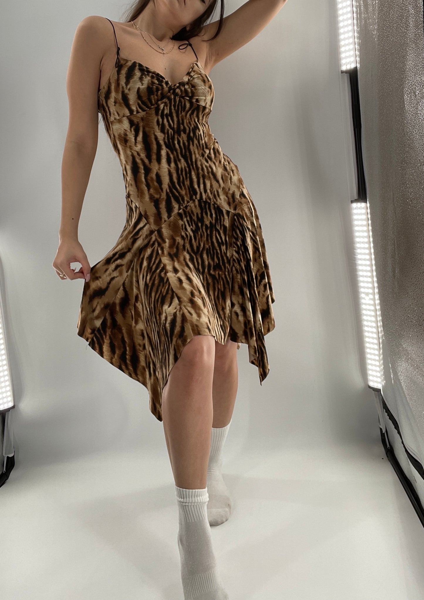 Vintage B. Darlin Cheetah Midi with Hankerchief Hem (5/8)