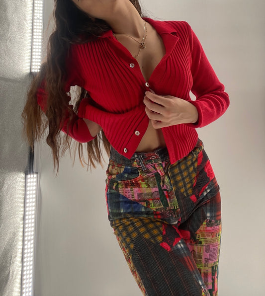 Deadstock Vintage Cherokee Ribbed, Collared, Buttoned Top (Medium)