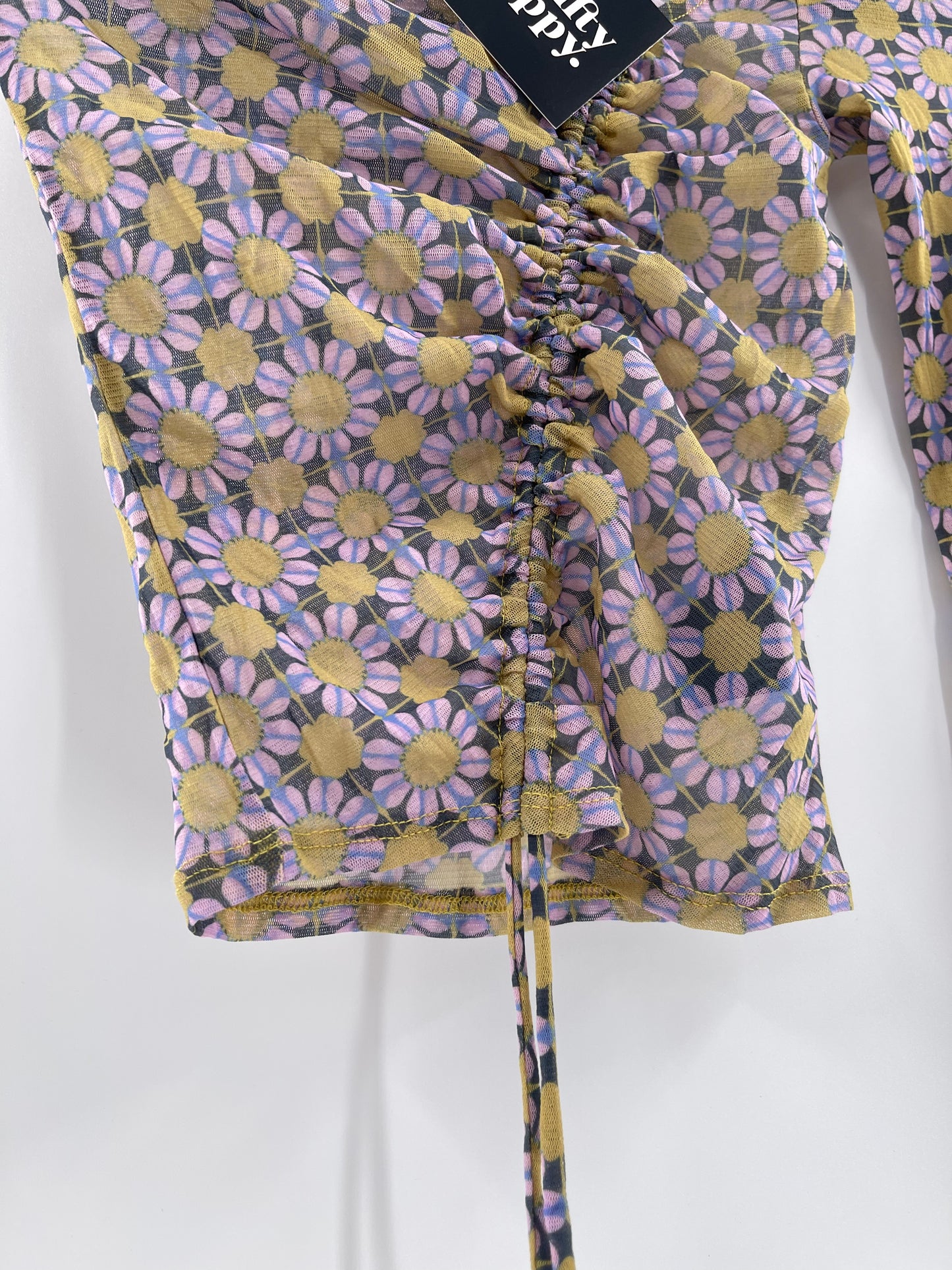 Urban Outfitters Mesh Floral Cinch Drawstring Top (XS)