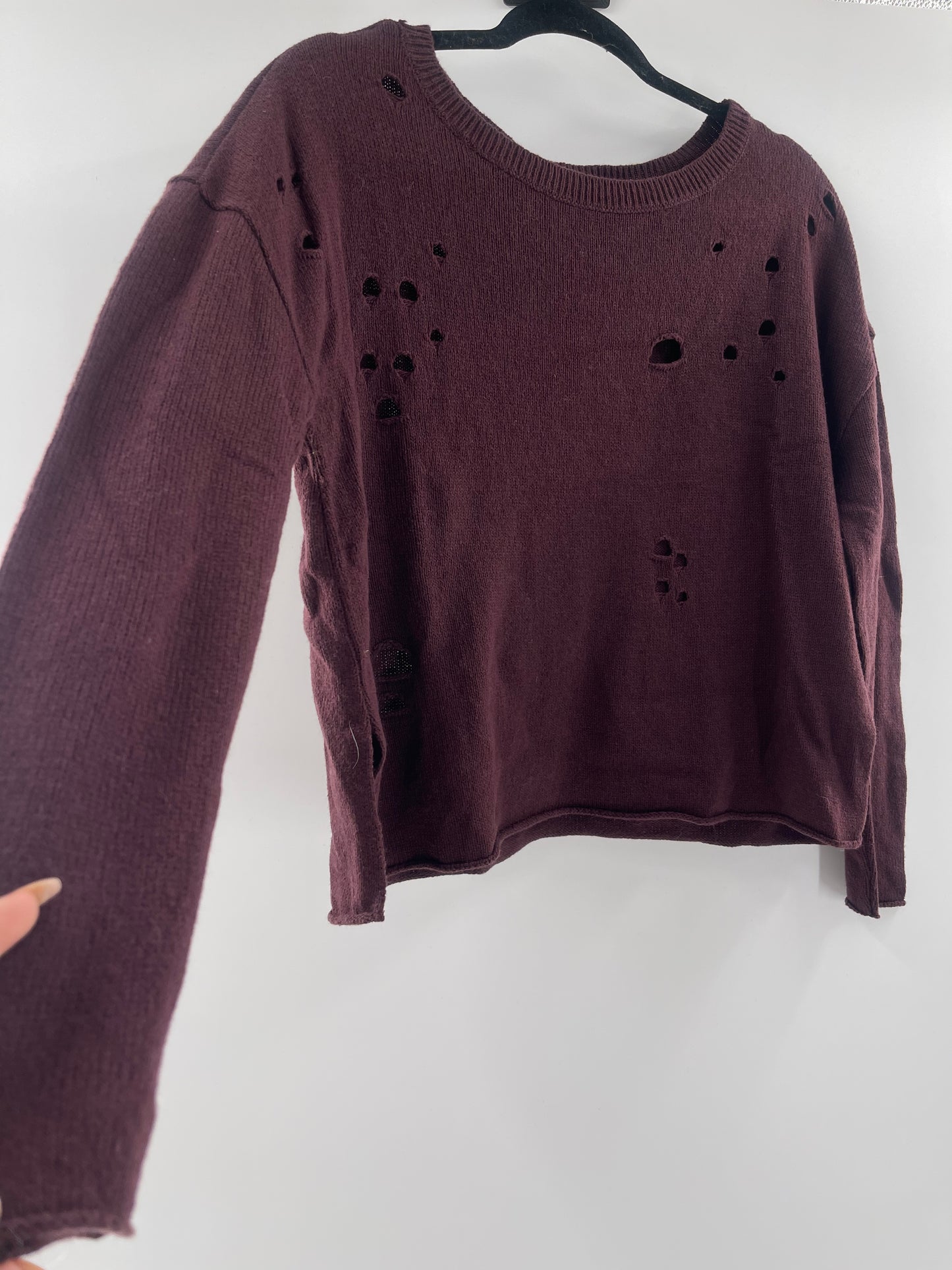 Urban Outfitters Distressed Burgundy Sweater (Small)