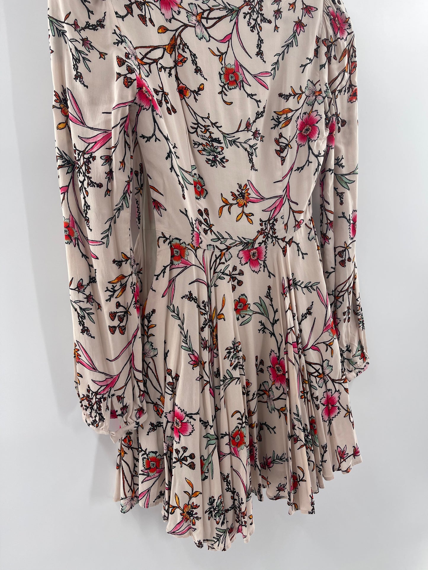 Urban Outfitters- Ecote White Floral Flare Skater Long Sleeve Mini Dress (Size 2)