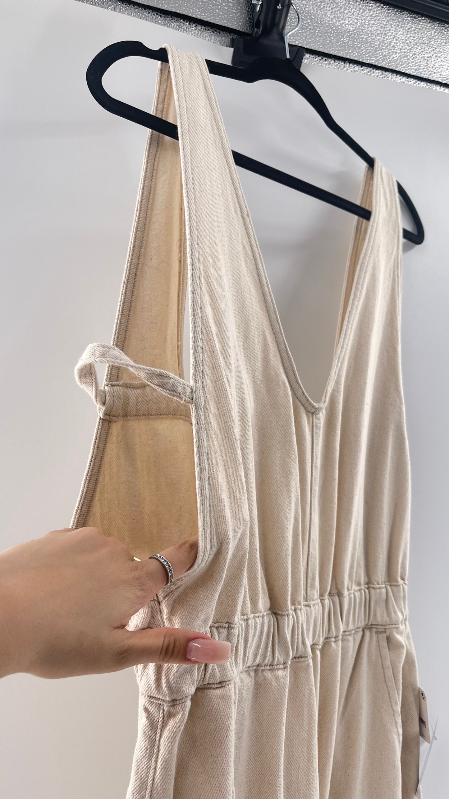 Free People Alora Wide Leg Denim Jumpsuit (XL)