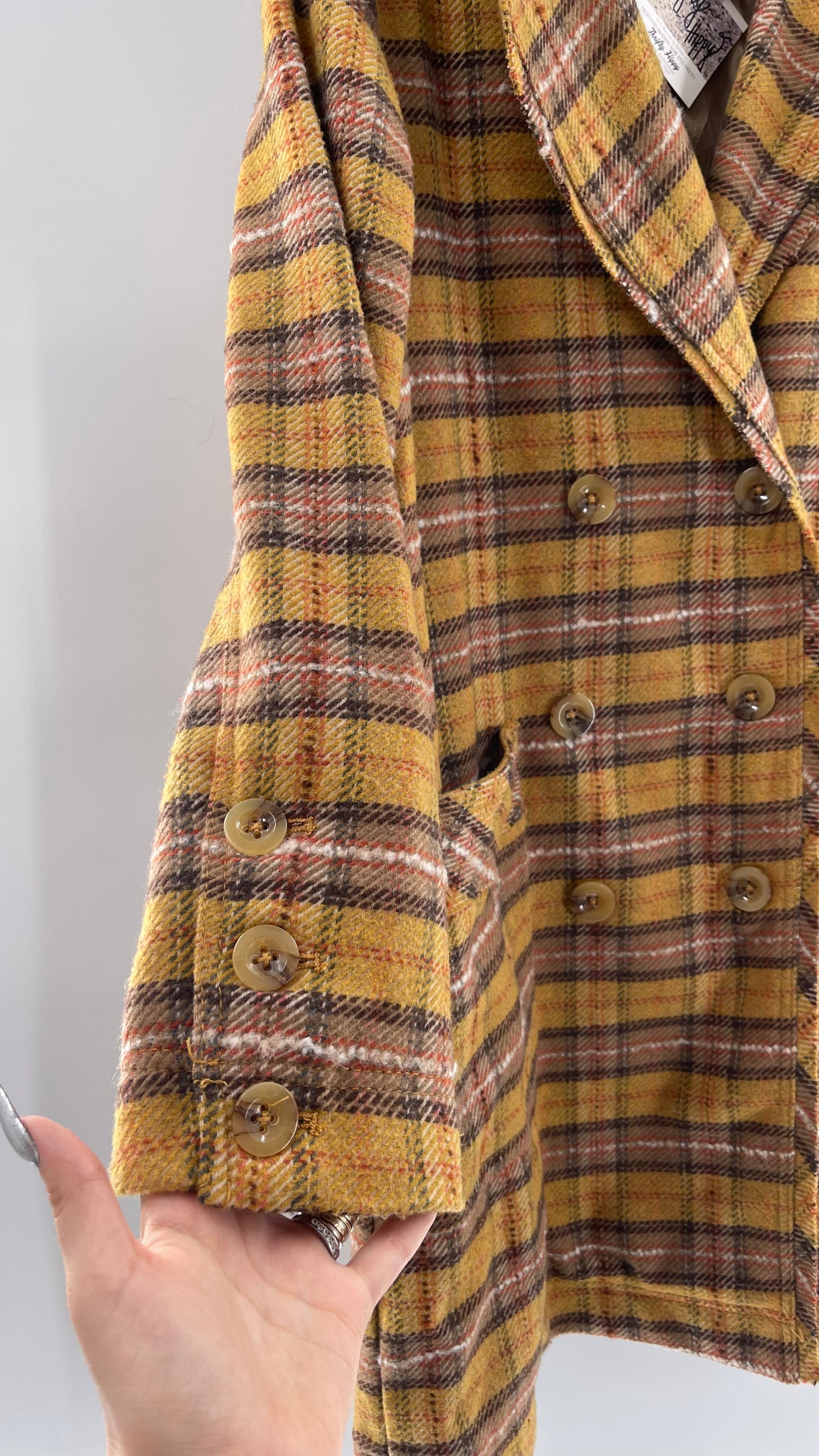 Free People Mustard  Plaid Coat - Size XS