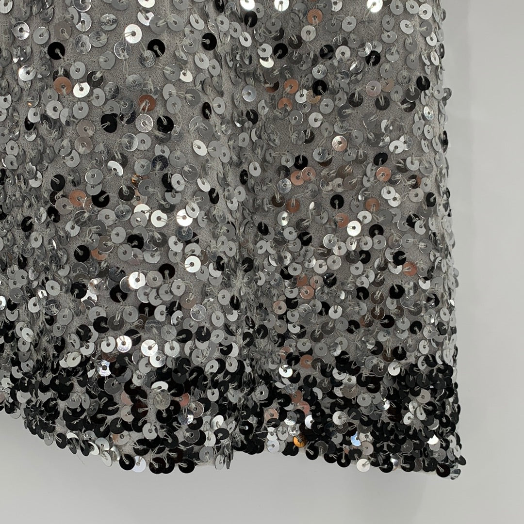Free People Jens Pirate Booty Short Sleeve Silver Sequin Mini Dress with Dark Silver Sequin Hem (Size M)