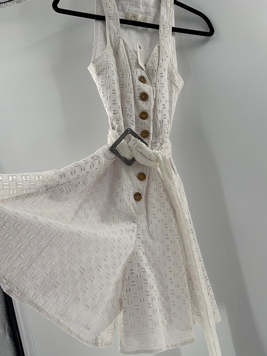 Anthropologie - White Beachy Eyelet Button Up Jumpsuit (Size 4)