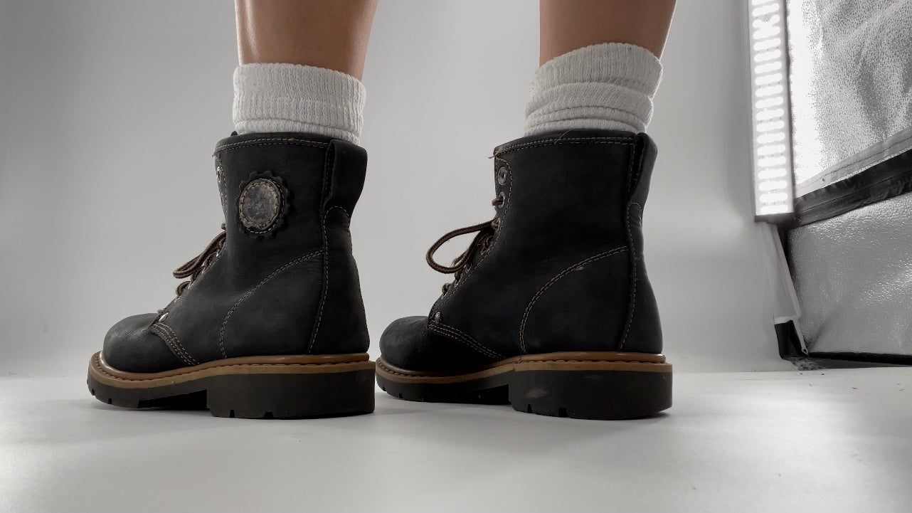 Vagabond Leather Lace Up Combat Charcoal Boots - Size 8